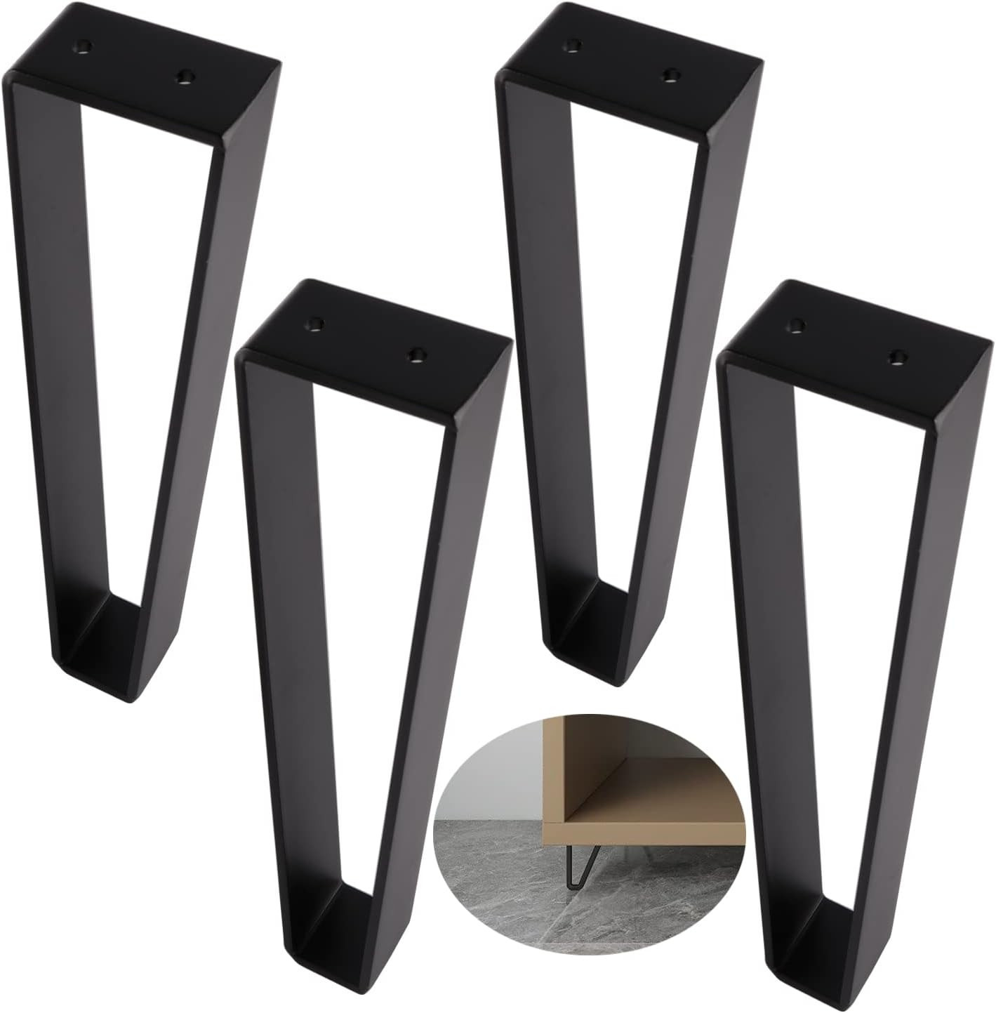 12 Inch Black Trapezoid Steel Furniture Legs 4 Pack Heavy Duty Table Legs