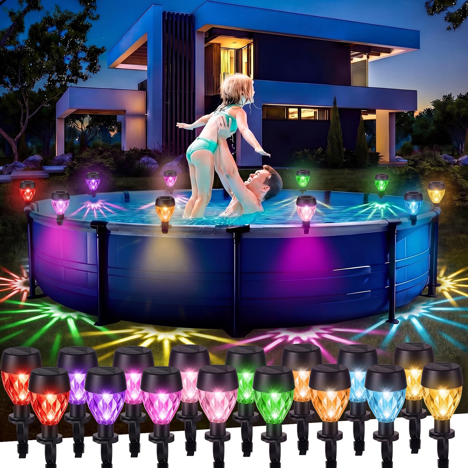 Glooglitter 16 Pcs Pool Solar Lights For Framed Above Ground Pools Waterproof