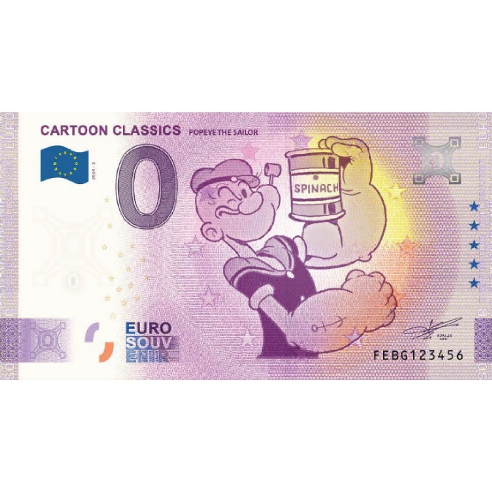Popeye Cartoon Classics Souvenir 0 Euro Banknote (2025)