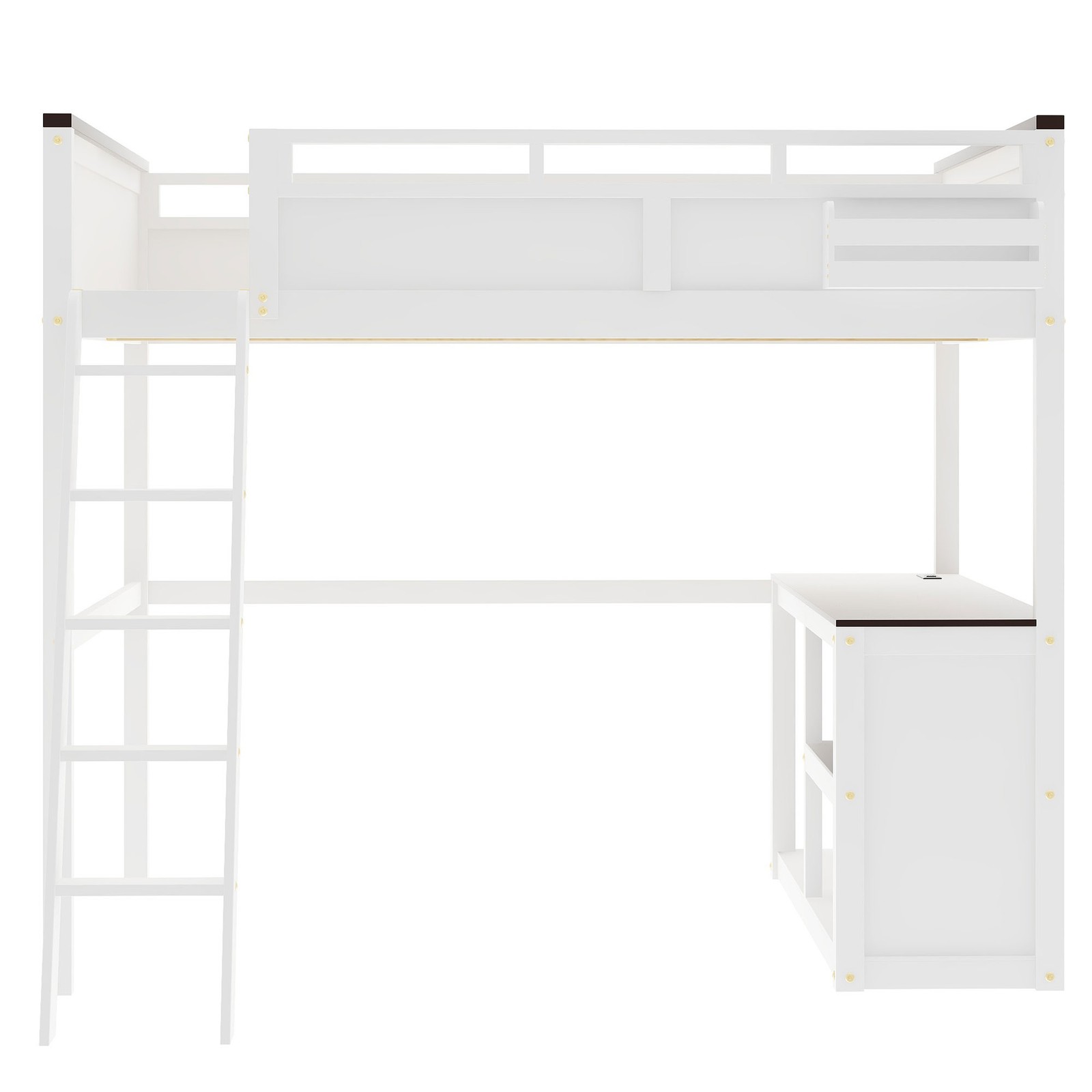 Queen Size Loft Bed with Desk Ladder Storage Shelf Solid Wood Bedroom Bed Frame