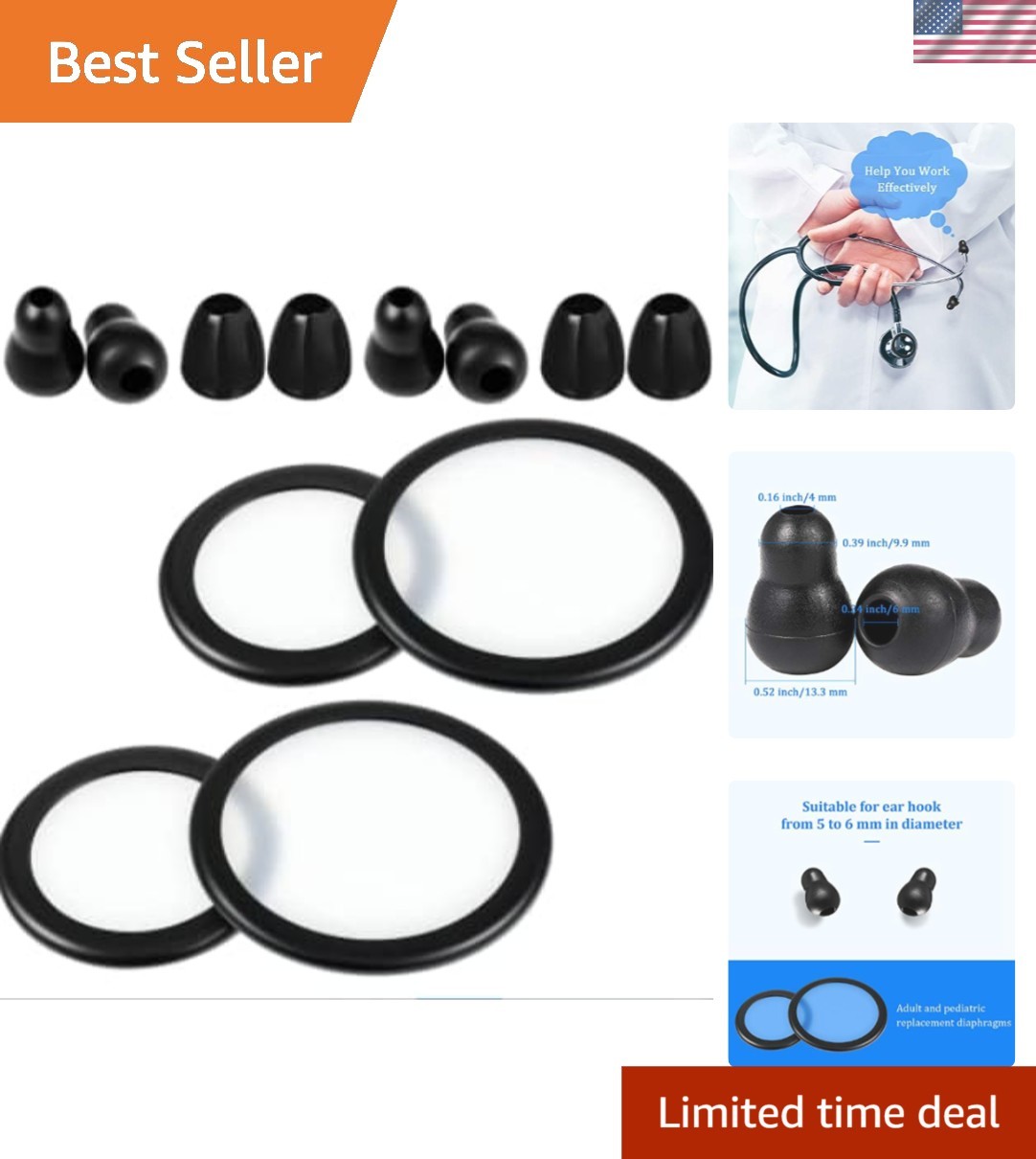 Comfortable Silicone Stethoscope Ear Tips & Replacement Diaphragms for All Ages
