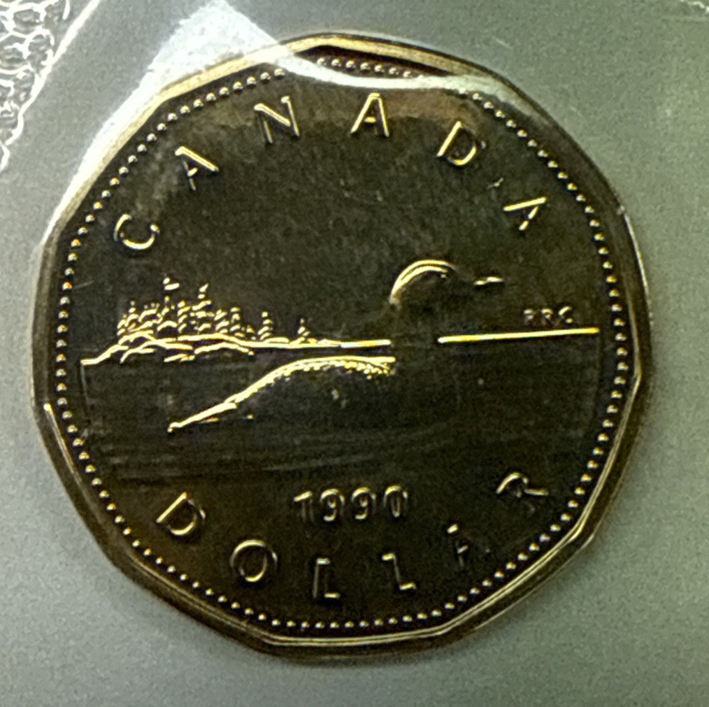 1990 Canada $1 Dollar Loonie Uncirculated Proof Like From Mint Set In Mint Cello