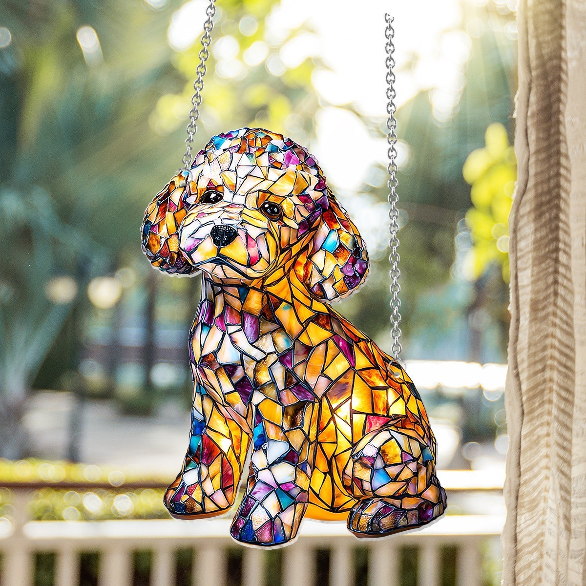 Personalized Poodle Dog Acrylic Suncatcher Faux Stained Glass Suncatcher