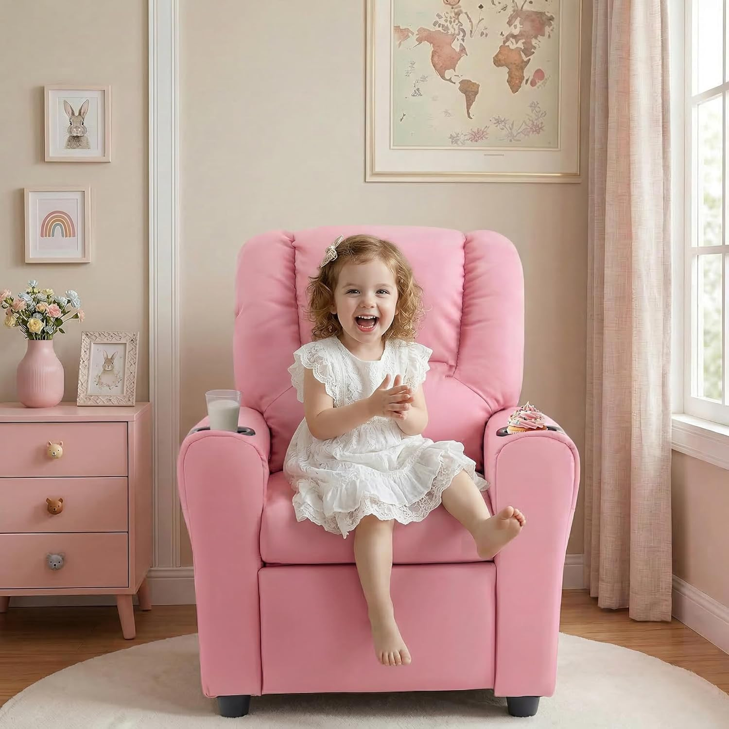 Candy Kids Reclining Chair Leather Recliner Sofa Push Back Toddler Youth Childre