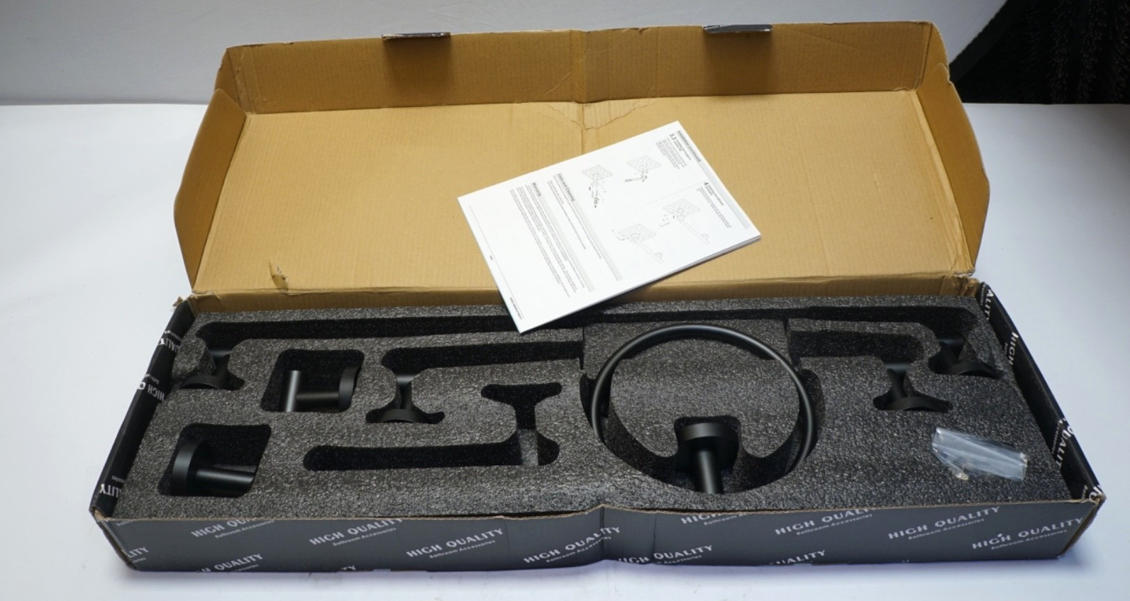 New 5-Piece Bath Hardware Stainless Steel Matte Black Towel Bar Hooks ATK-216