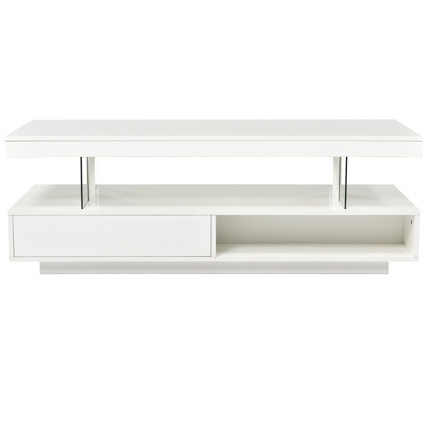 High Gloss LED Coffee Table Modern Side End Table w/ LED Lights & 2 Drawers US