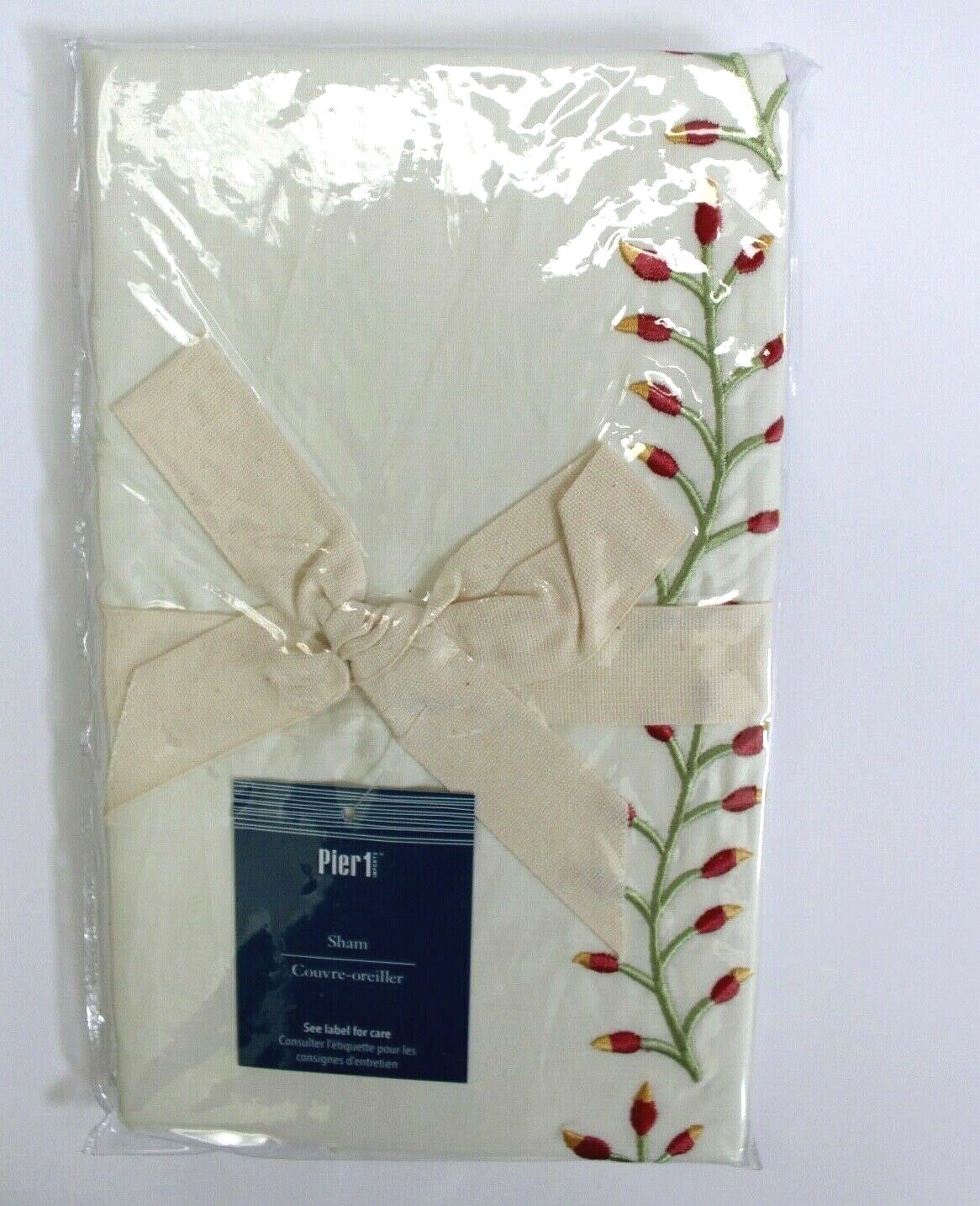 Pier 1 Imports Floral Embroidered Euro Pillow Cover Sham Cream NWT
