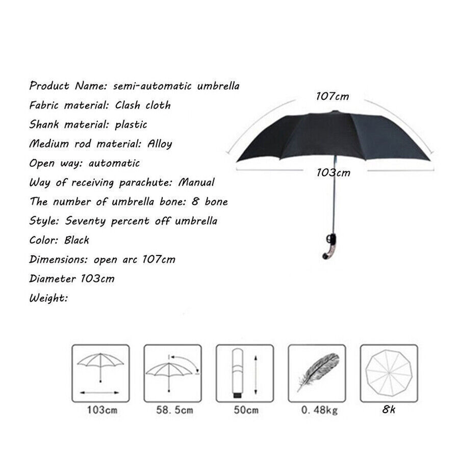 Classical Gun Handle Automatic Umbrella Black Two Folding Sun Umbrella Rain Gear