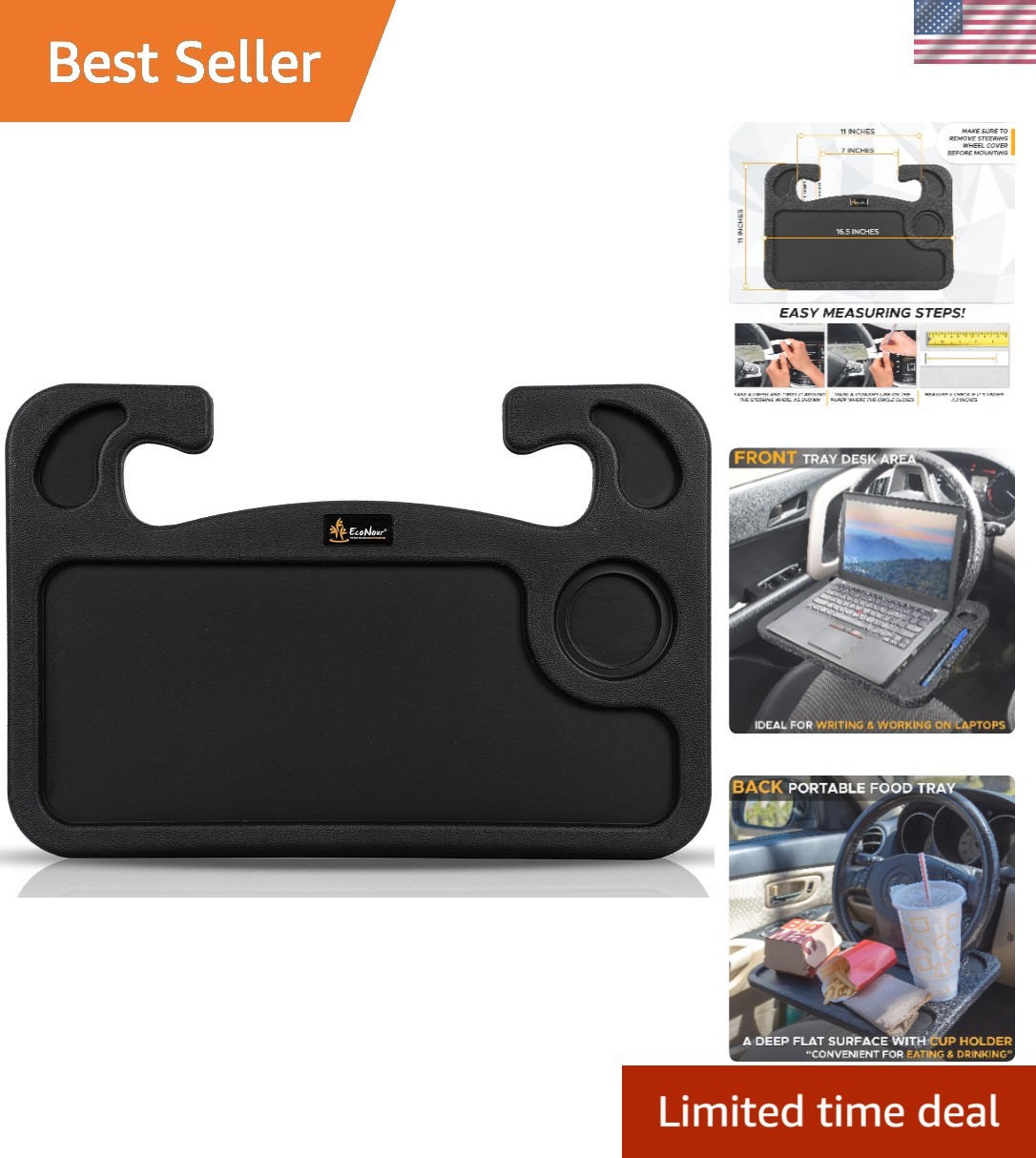 2 in 1 Car Steering Wheel Desk & Laptop Tray with Pen Holder - On-the-Go Comfort