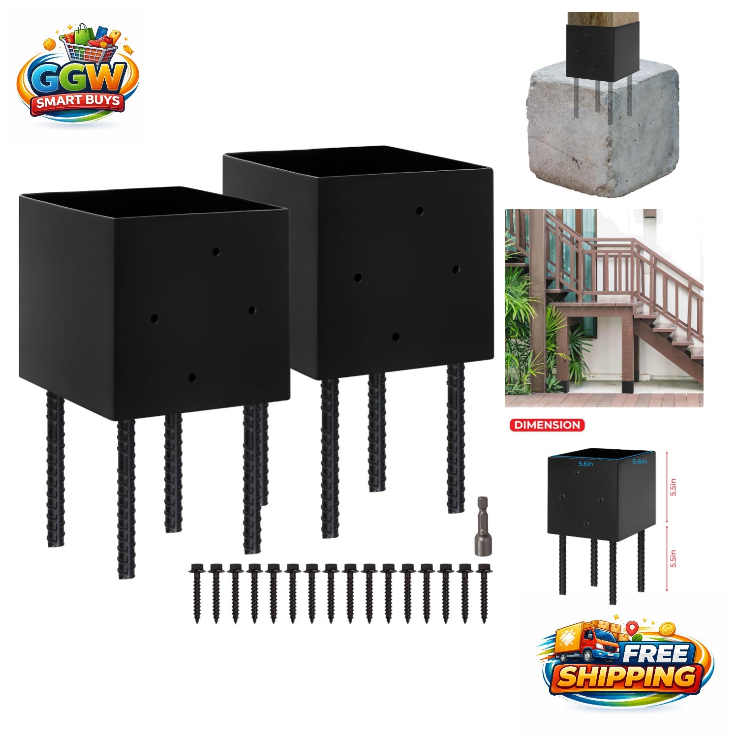 Industrial Strength 6x6 Post Anchor for Fencing - Black Powder Coated Durability