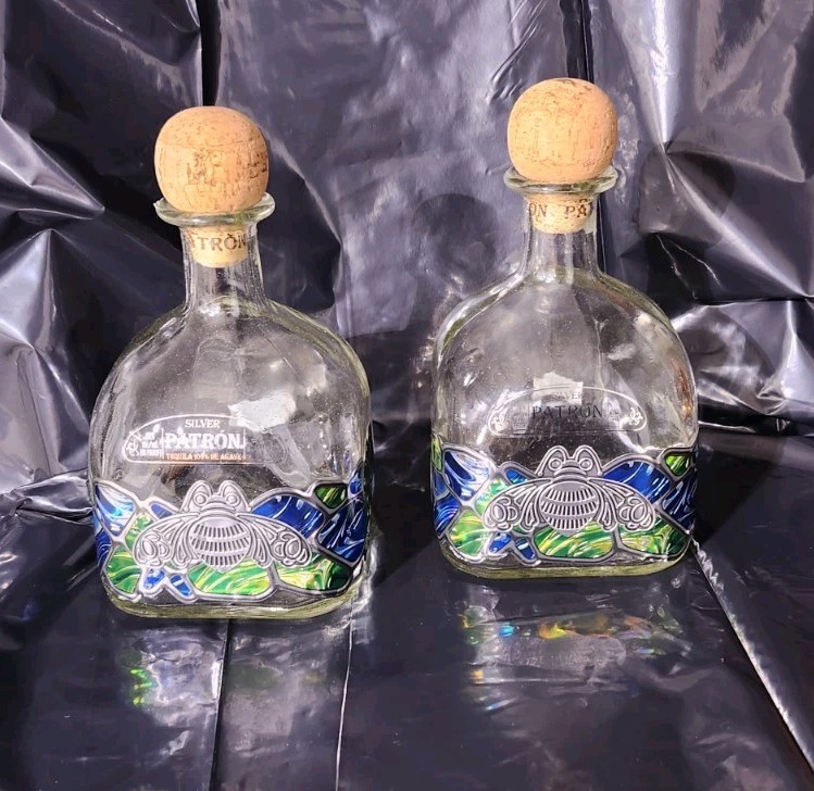 2 Patron Silver Bee 1492 Tequila - Limited Edition - Empty Liter Bottles & Corks