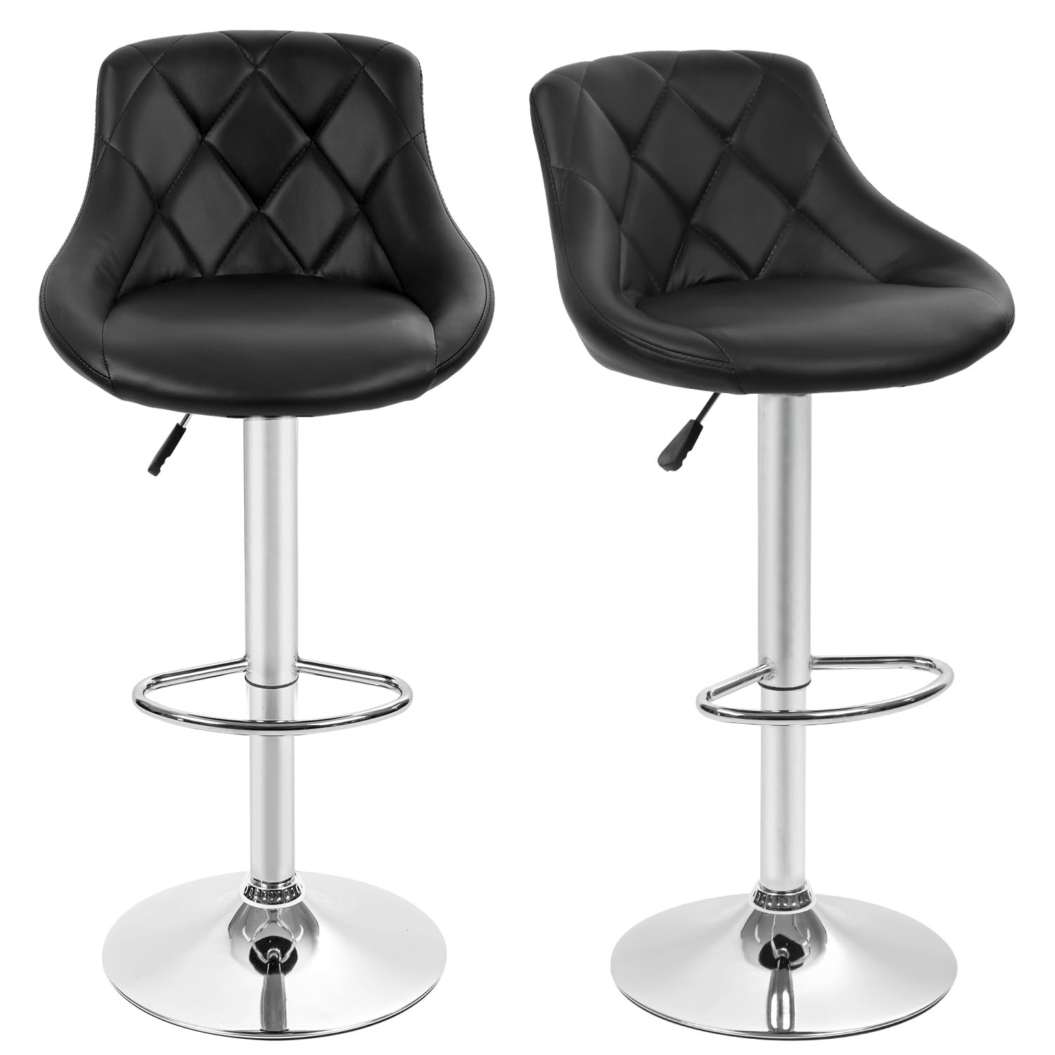 Height Adjustable Swivel Backrest Bar Stool Set PU Leather Black
