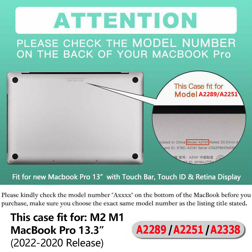 For Macbook Pro 13" M1 M2 A2338 A2289 Hard Case+Keyboard Cover+Screen Protector
