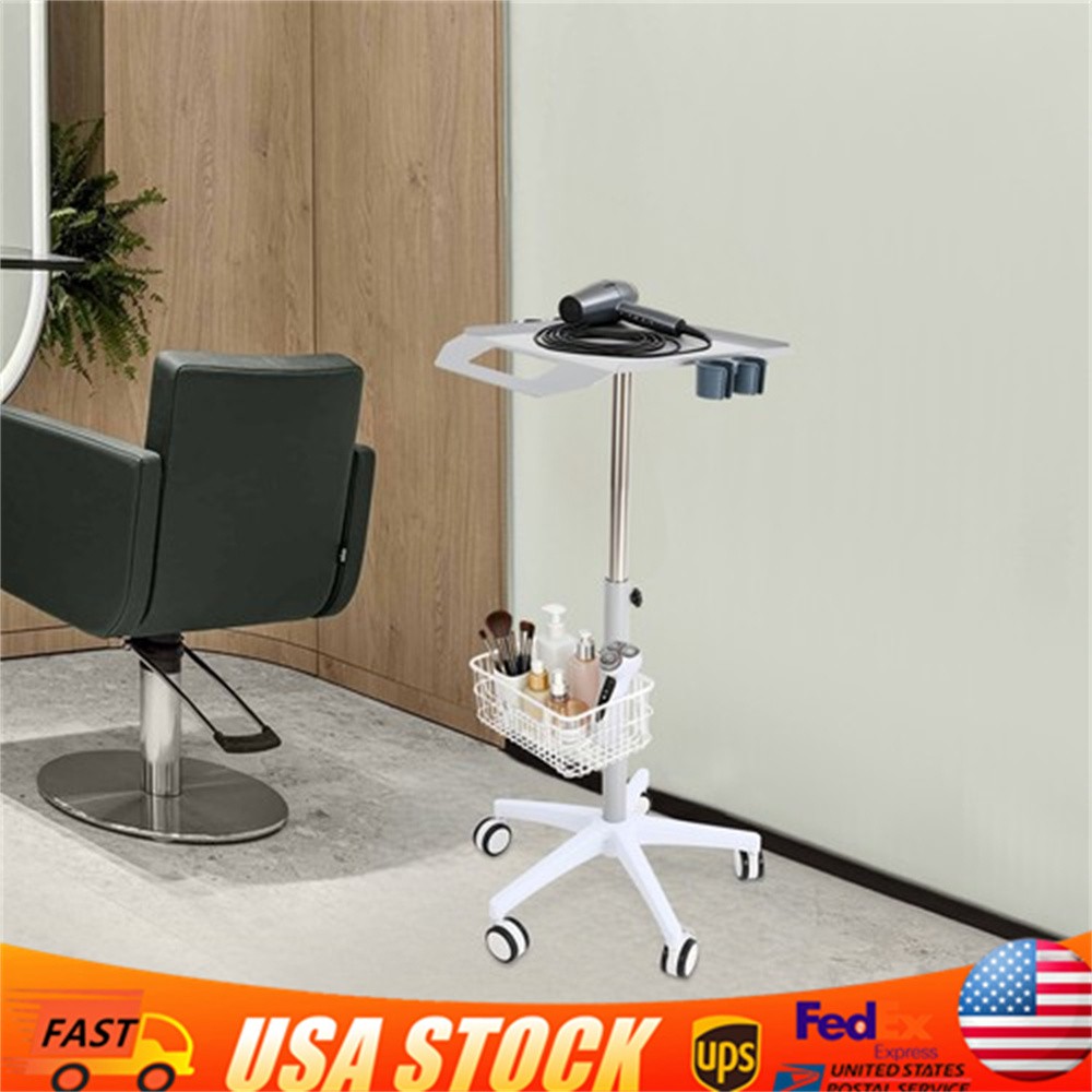 Versatile White Medical Cart with Adjustable Height and Ample Storage