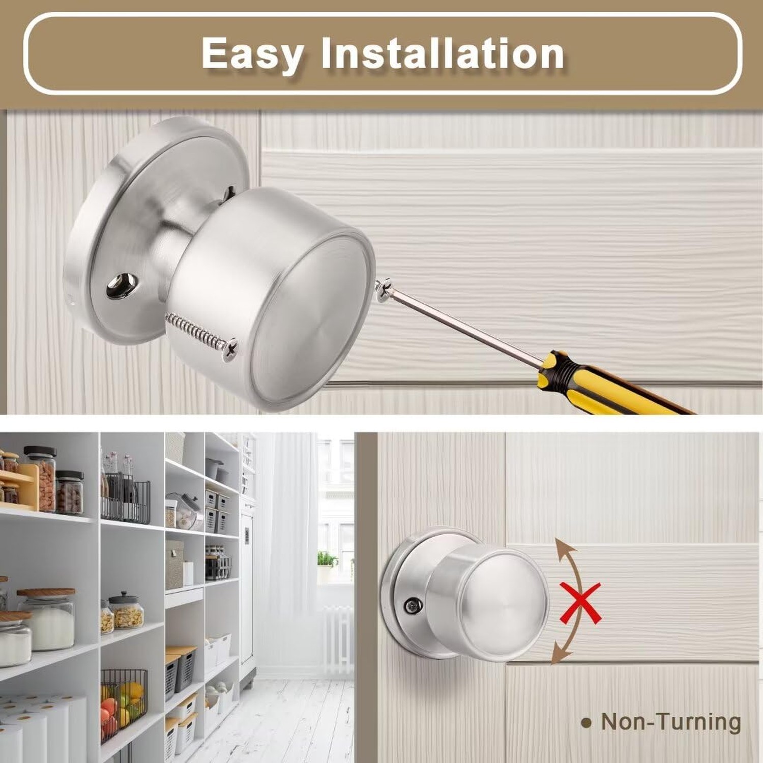 One Sided Dummy Door Knobs Interior for Bifold Doors 2 Pack, Modern Dummy Doo...