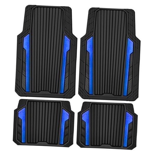 Heavy Duty Rubber Car Mats Metallic,Aluminum Film All Weather Floor Black Blue