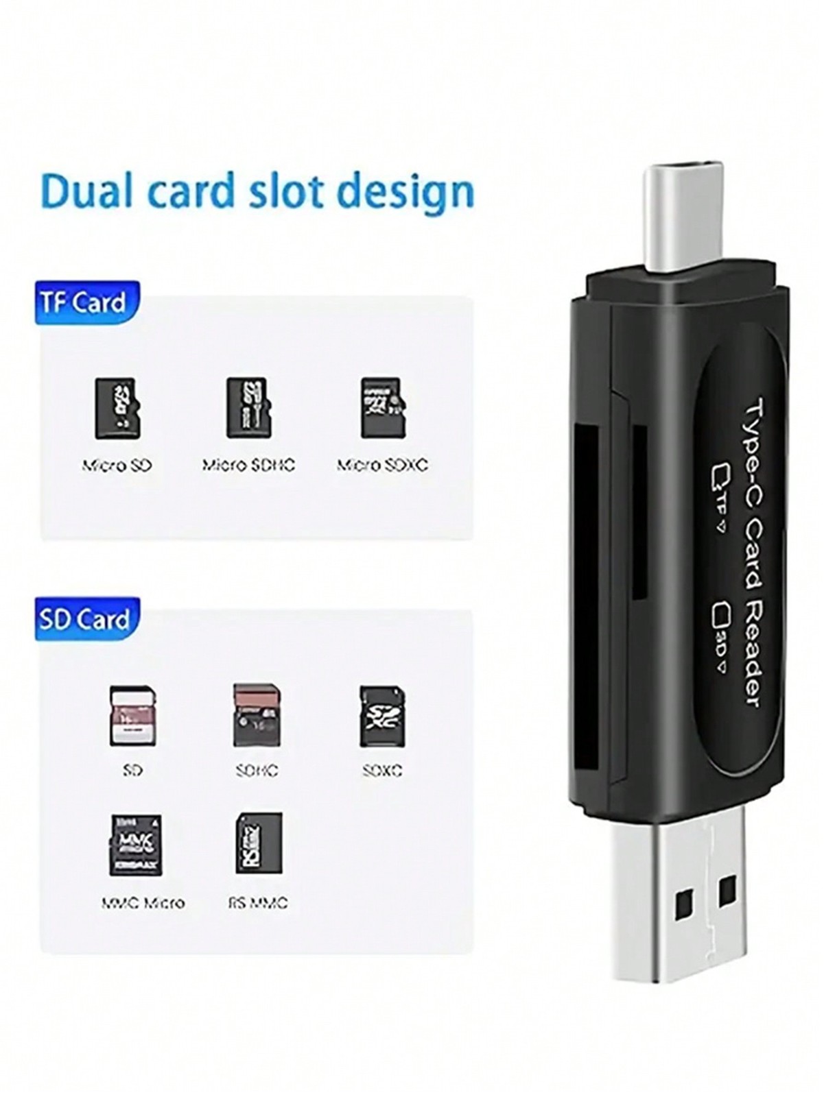 Black 4-In-1 USB Type-C Card Reader For SD MicroSD SDXC SDHC