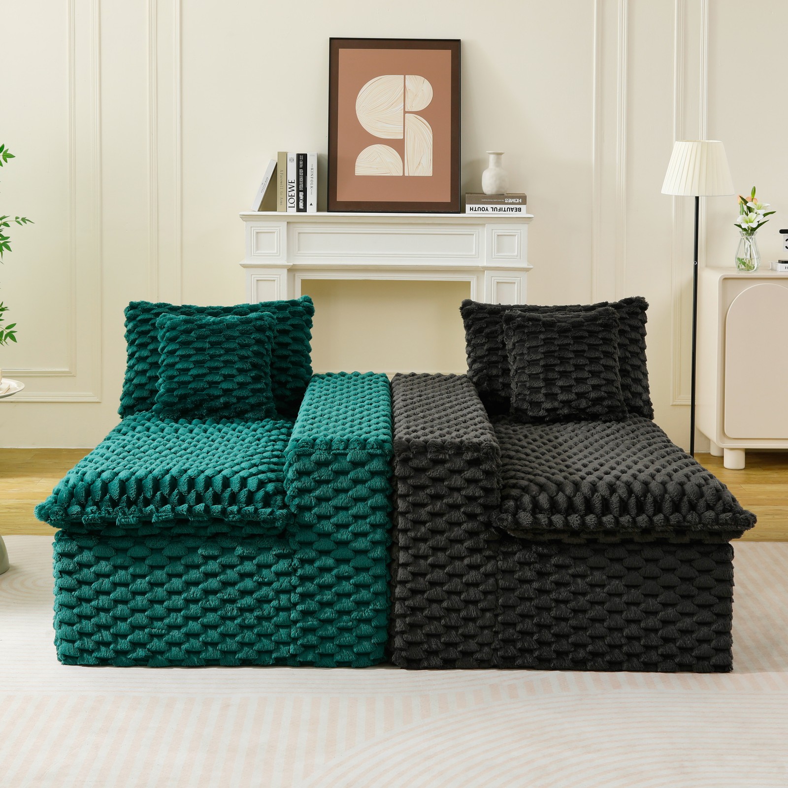 Luxury Color-Block Turtle Velvet Multifunctional Sofa - Arrangeable in Single