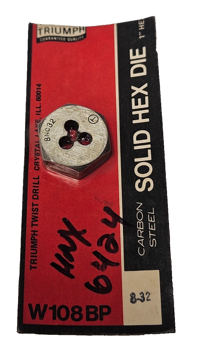 8-32 X 1" Hex Die Triumph W108BP Carbon Steel SAE USA RH Rethreading 6424