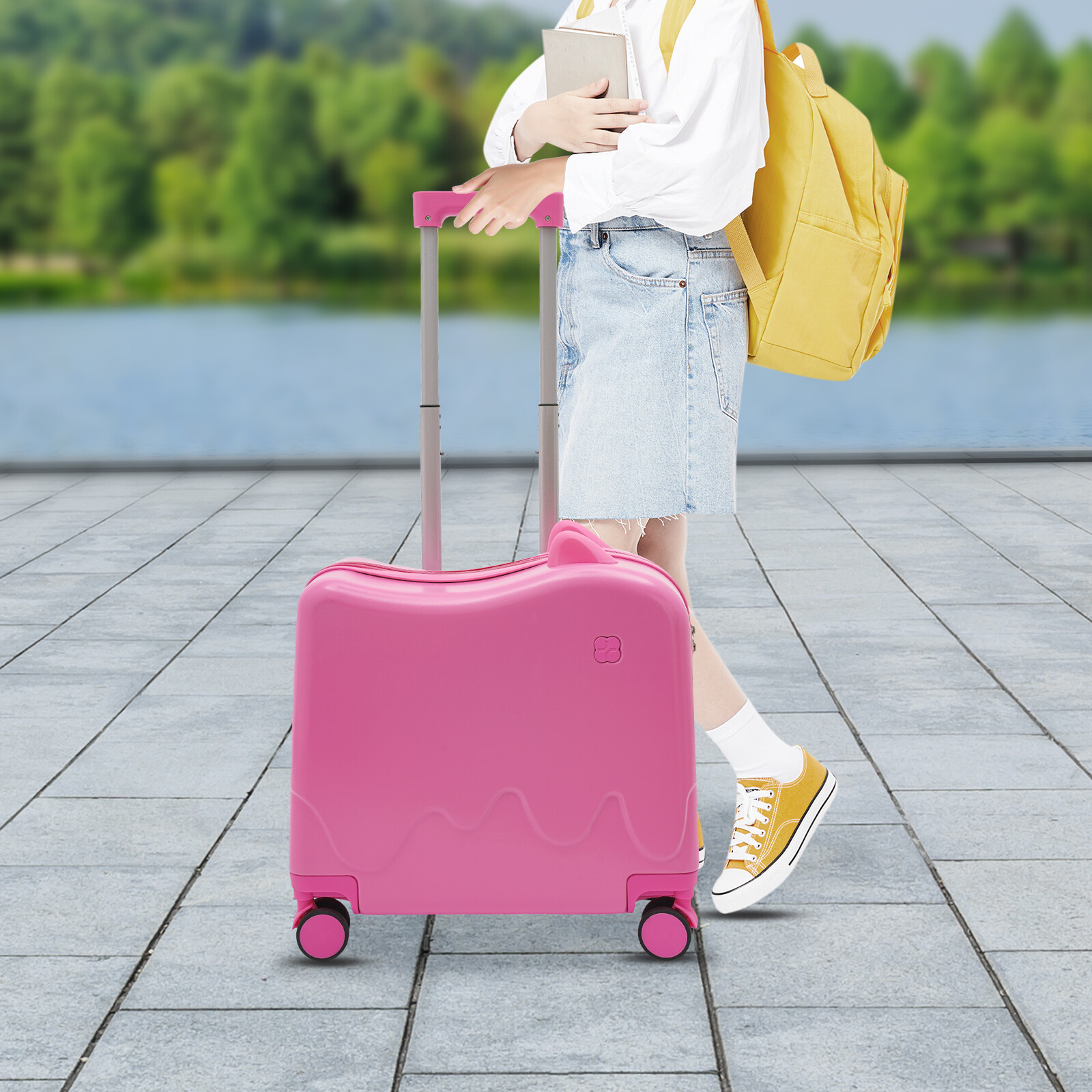 18" Kids Ride-On Suitcase Children Rolling Luggage Case Password Lock w/Stickers
