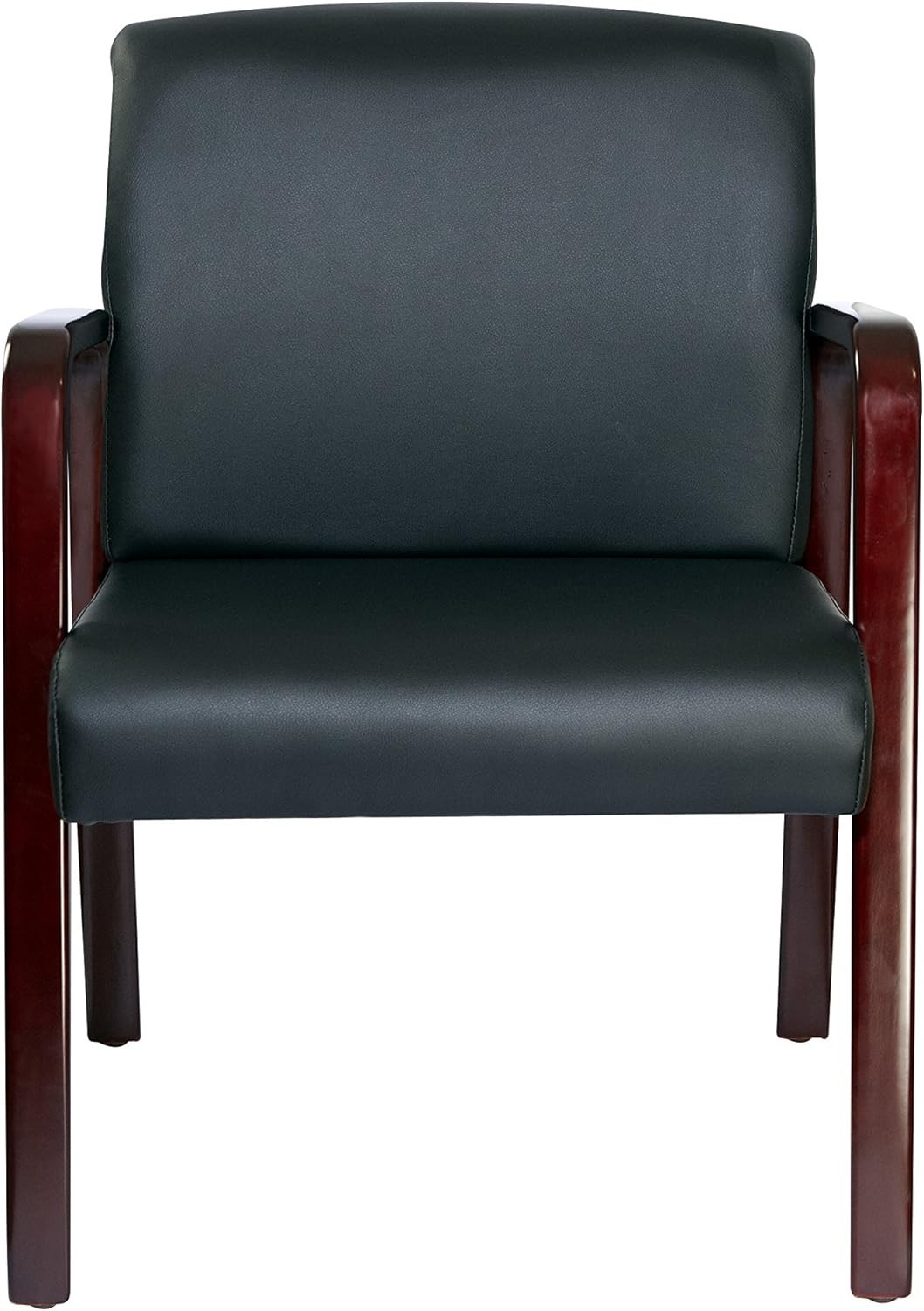 Reception Lounge Series Guest Chair Mahogany/Black Leather