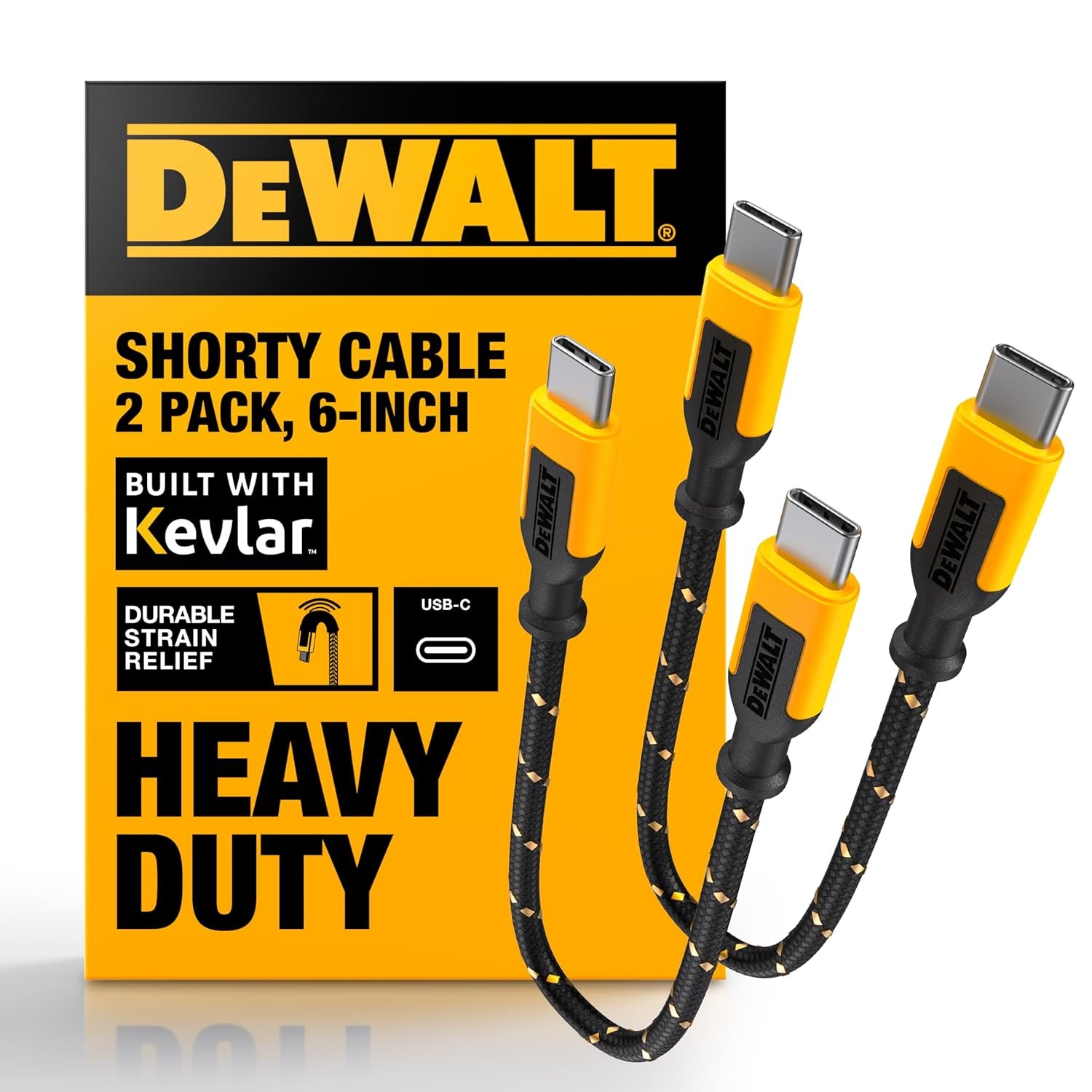 DEWALT Heavy Duty Short USB C to USB C 60W Cable 2Pack (6in) Durable Type C Fast