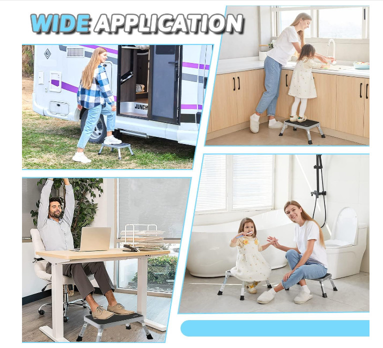 3 Levels Adjustable Folding Step Stools for Adults, Sturdy Metal RV Step Stool,