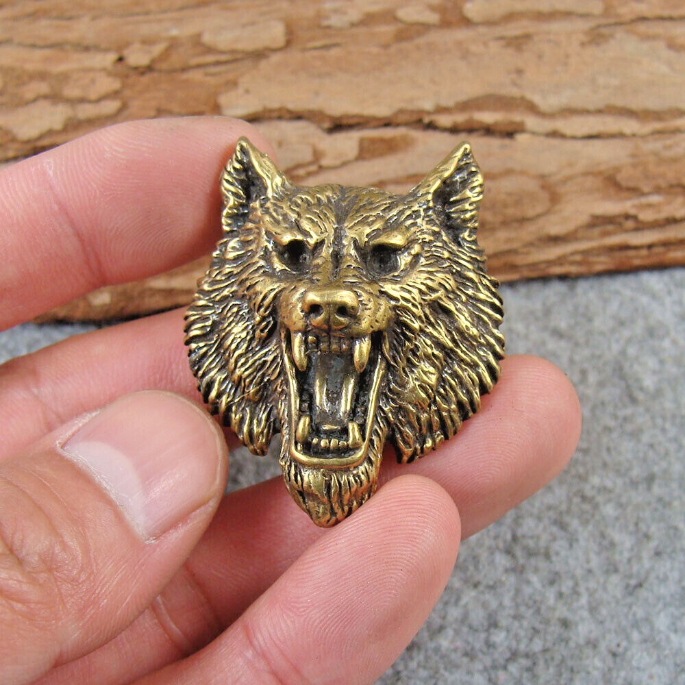 Brass "Wolf Head" Shape Bag Wallet Conchos Rivet Stud Punk Screw Back