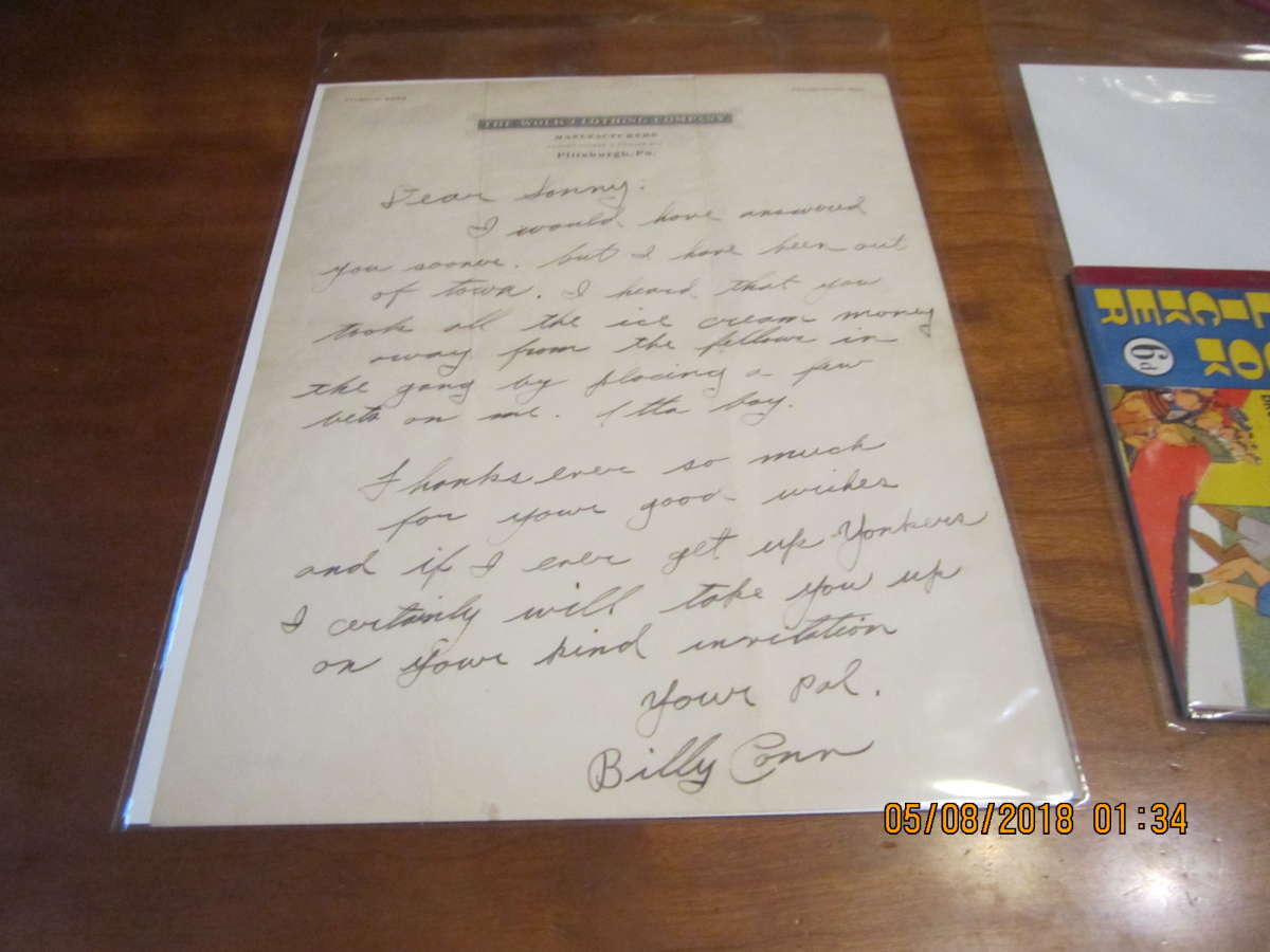 Billy conn signed letter 1940's? great content   Jsa auction house letter bxbox