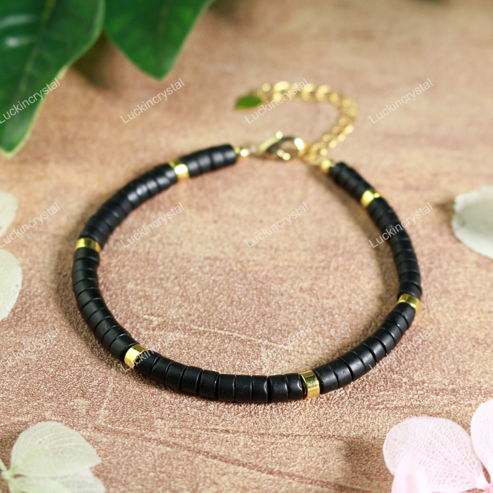 Natural Black Tourmaline Tube Beads Healing Reiki Dainty Protection Bracelet