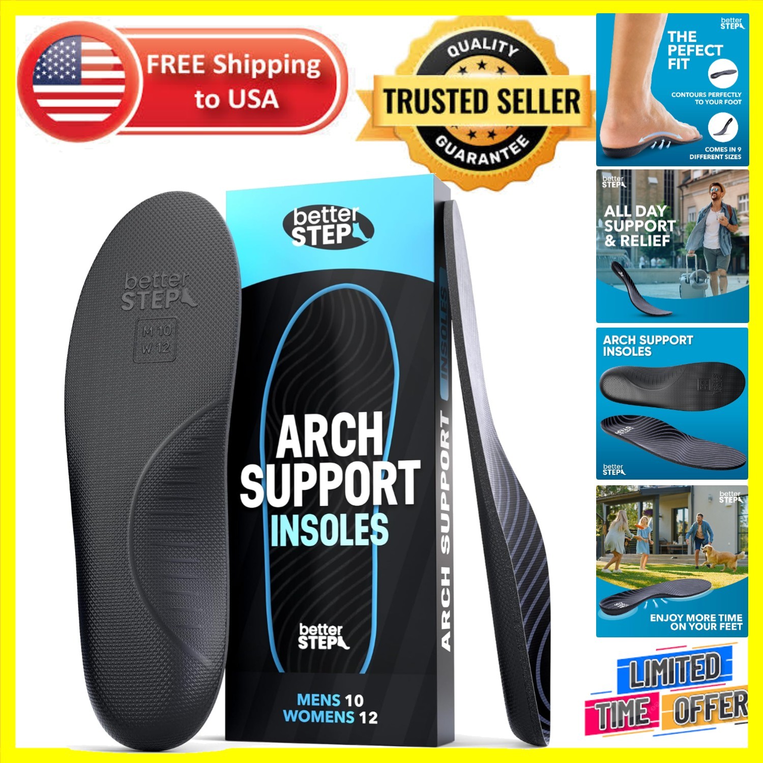Men's Pain Relief Insoles – High Arch Supports for All-Day Comfort, Size 10-10.5
