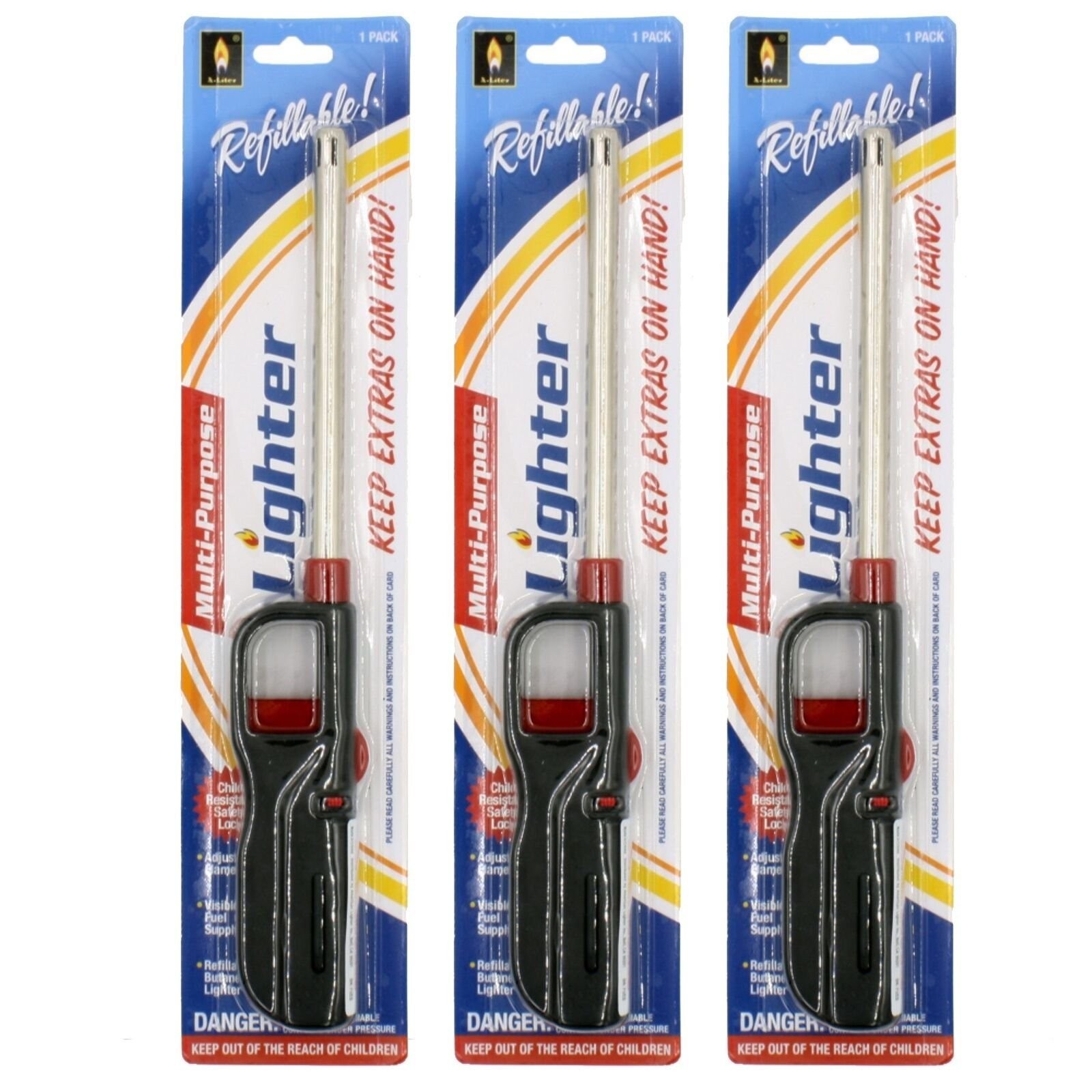 3 Pcs Refillable Multi-purpose BBQ Lighter for Butane Kitchen Stove Fireplace