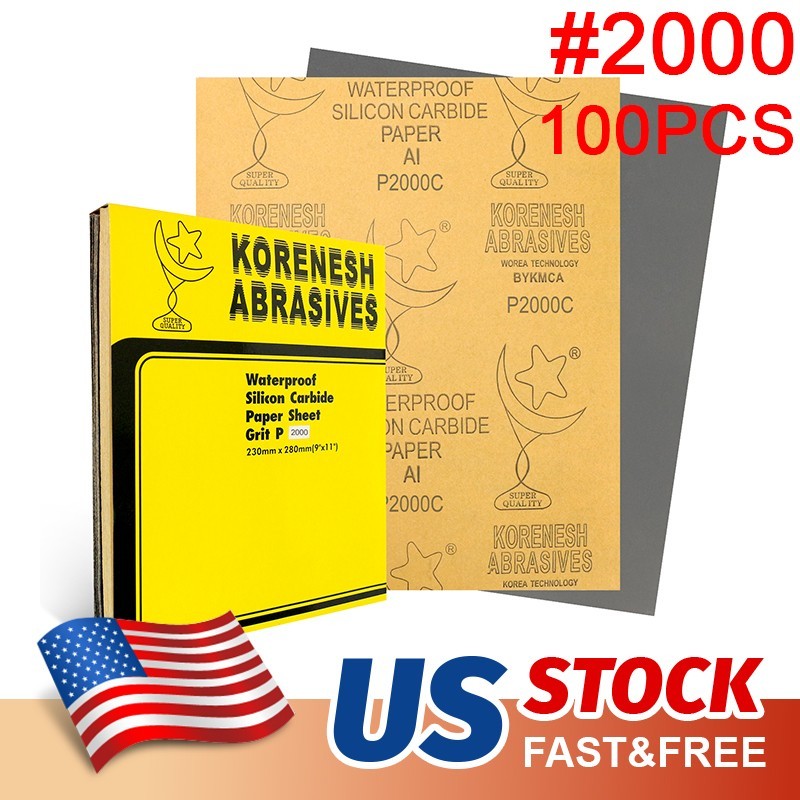 100Pc 9*11" Wet Dry Abrasive Sandpaper 2000 Grit Sand Paper Sheets Waterproof US
