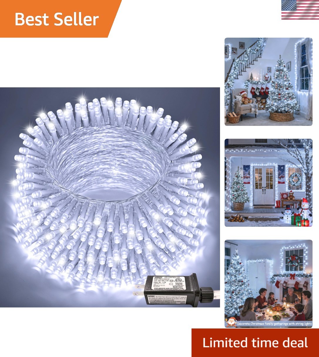 Brand New 66ft 200 LED White Christmas Lights Indoor Outdoor
