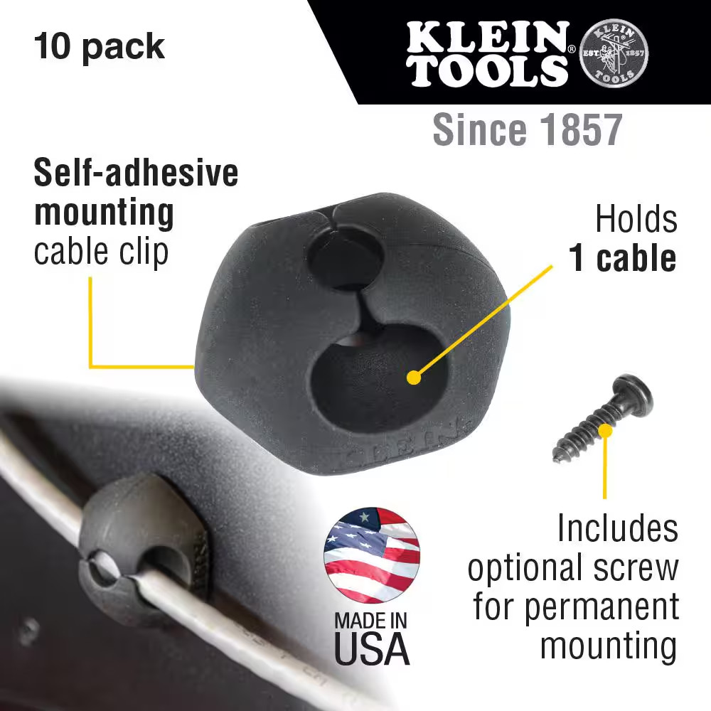 Self-Adhesive Cable Mounting Clips, 1 Slot (10-Pack)