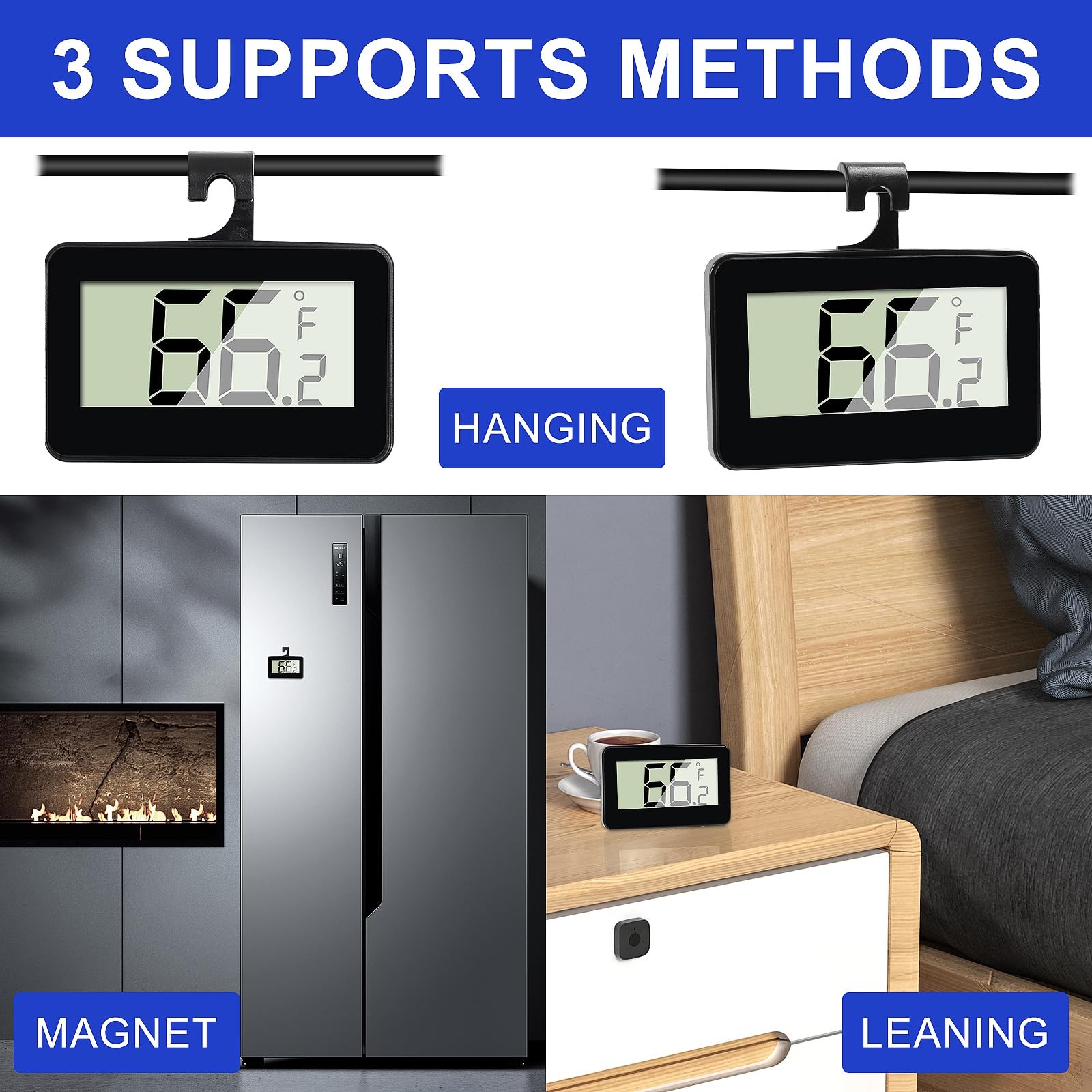 2Pcs Digital Refrigerator Fridge Thermometer Mini Freezer Black