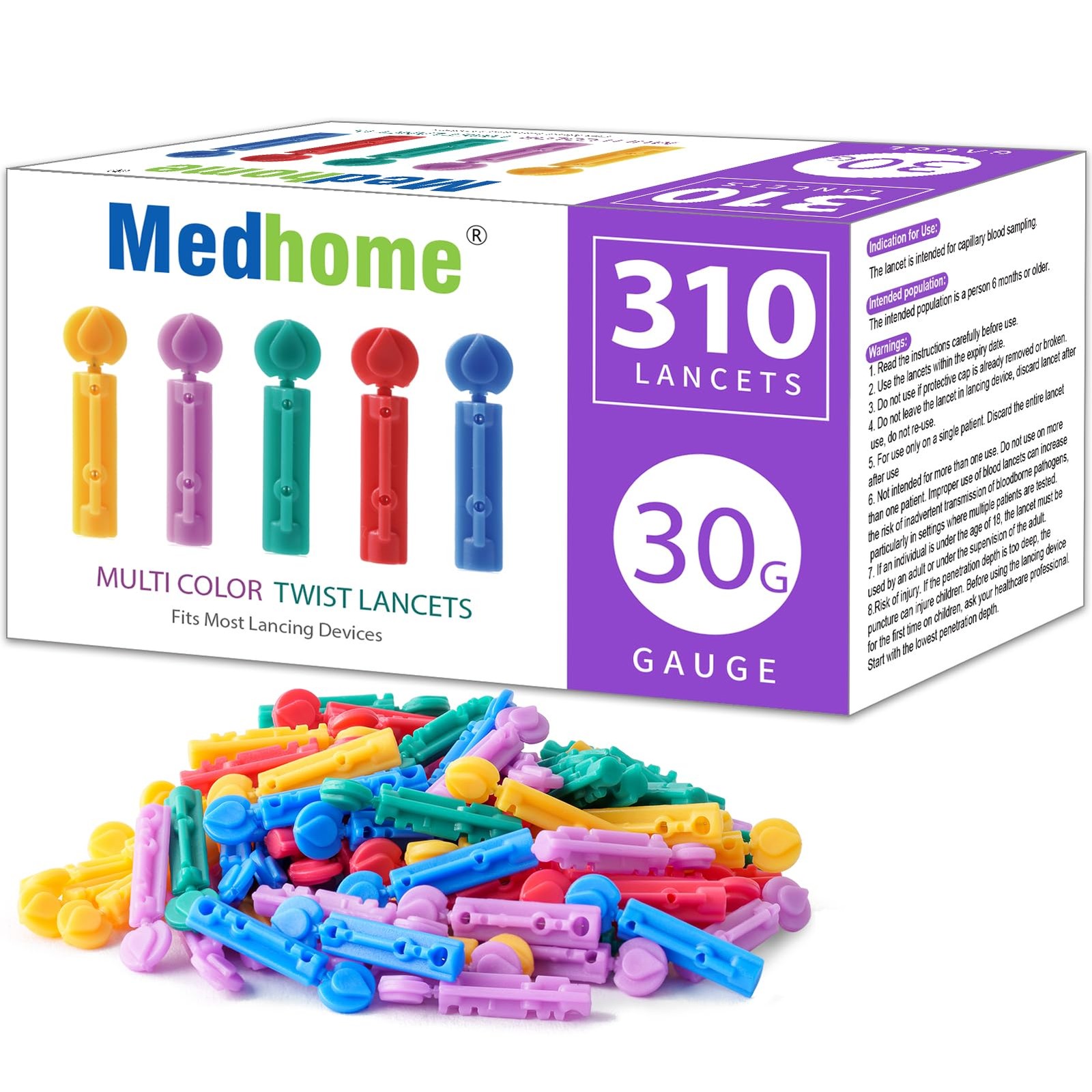 Medhome Blood Lancets, Single use, 30 1 Count (Pack of 310), Multi-color