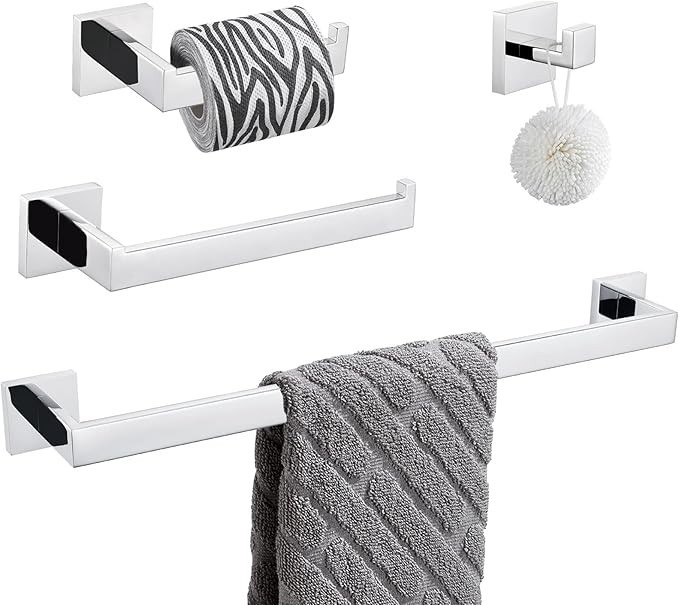 Bathroom Accessories 4-Pieces Bathroom Hardware Set Polished Chrome Towel Bar
