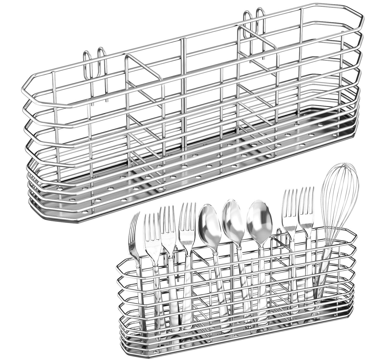 304 Stainless Steel Utensil Holder, Silverware Drying Rack with Hooks for Dish