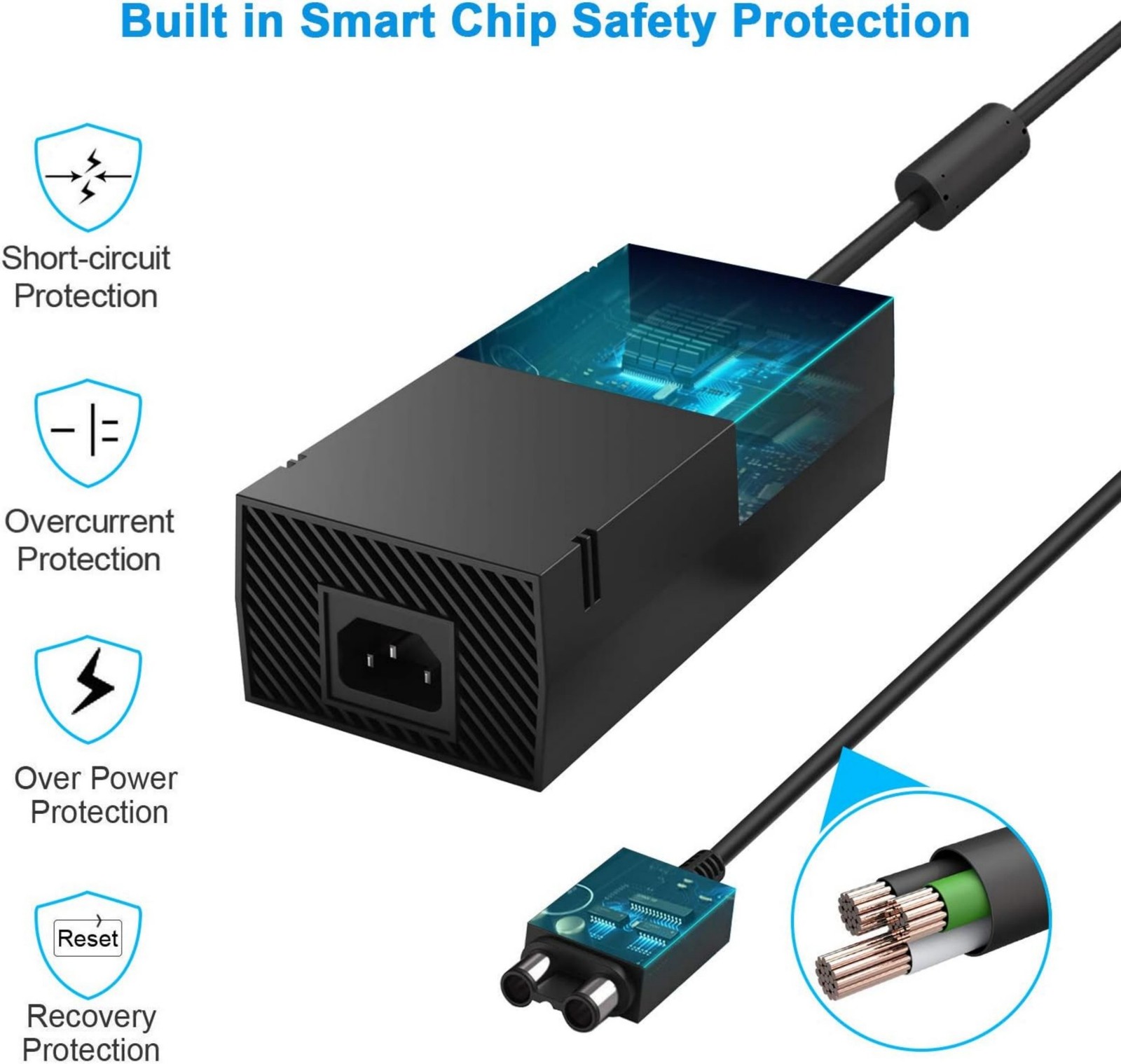 Xbox One 500GB Power Adapter Global Voltage Safe Quiet LED Indicator US Cable