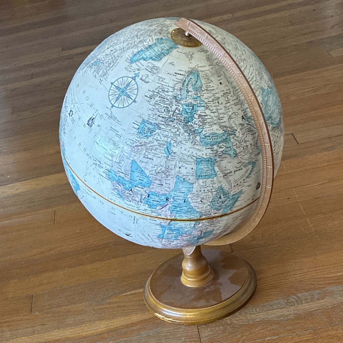 Hammond Rotating Tabletop Globe Antique Style Wood Base Semi-Meridian Large