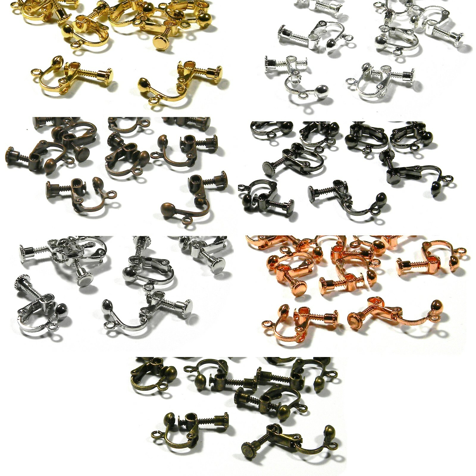 10 Plated Brass Metal Clip On Adjustable Screw Back Ball & Loop Earring Findings