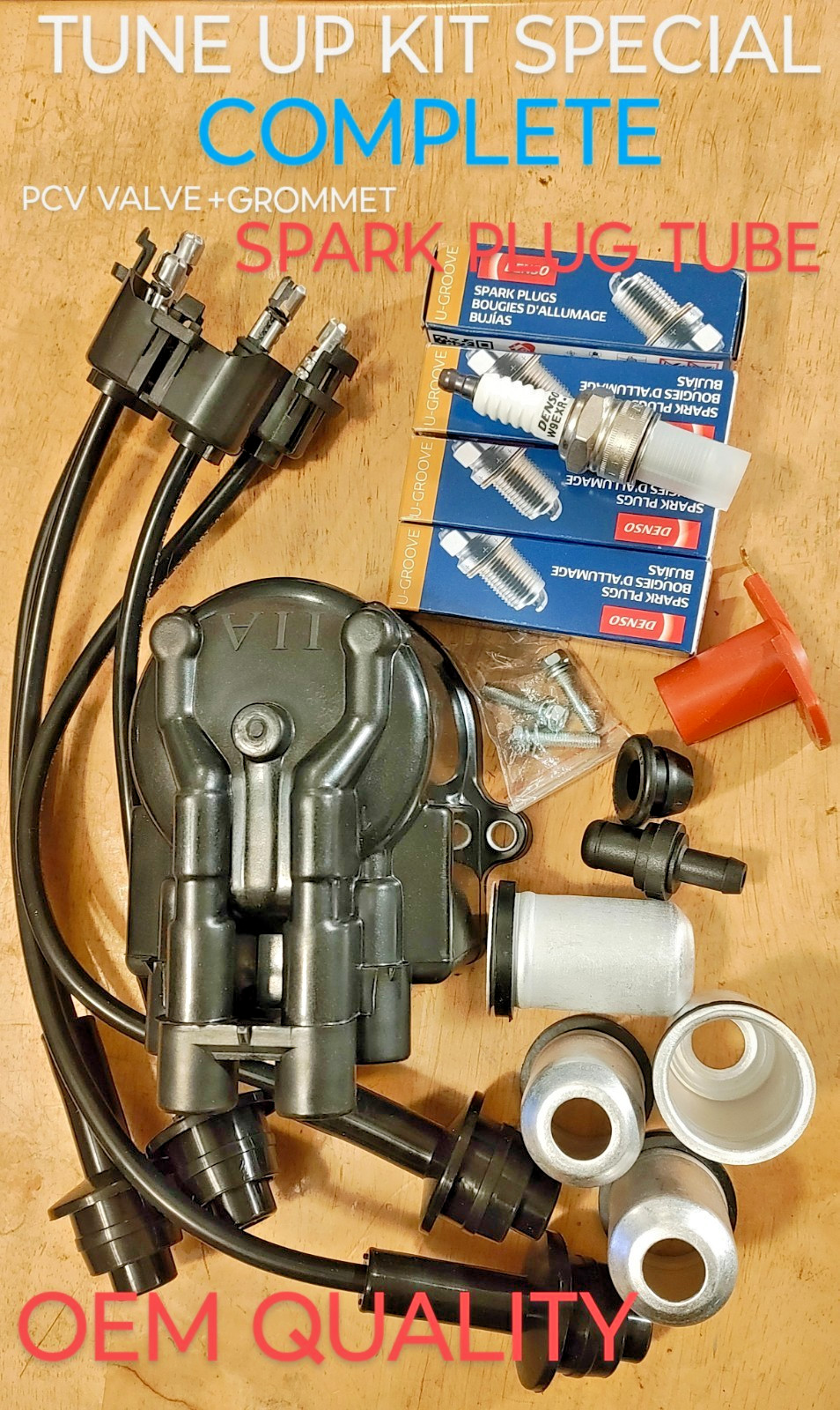 TOYOTA FORKLIFT  TUNE UP KIT ESPECIAL DENSO SPARK PLUGS W/TUBE+PCV VALVA GROMMET
