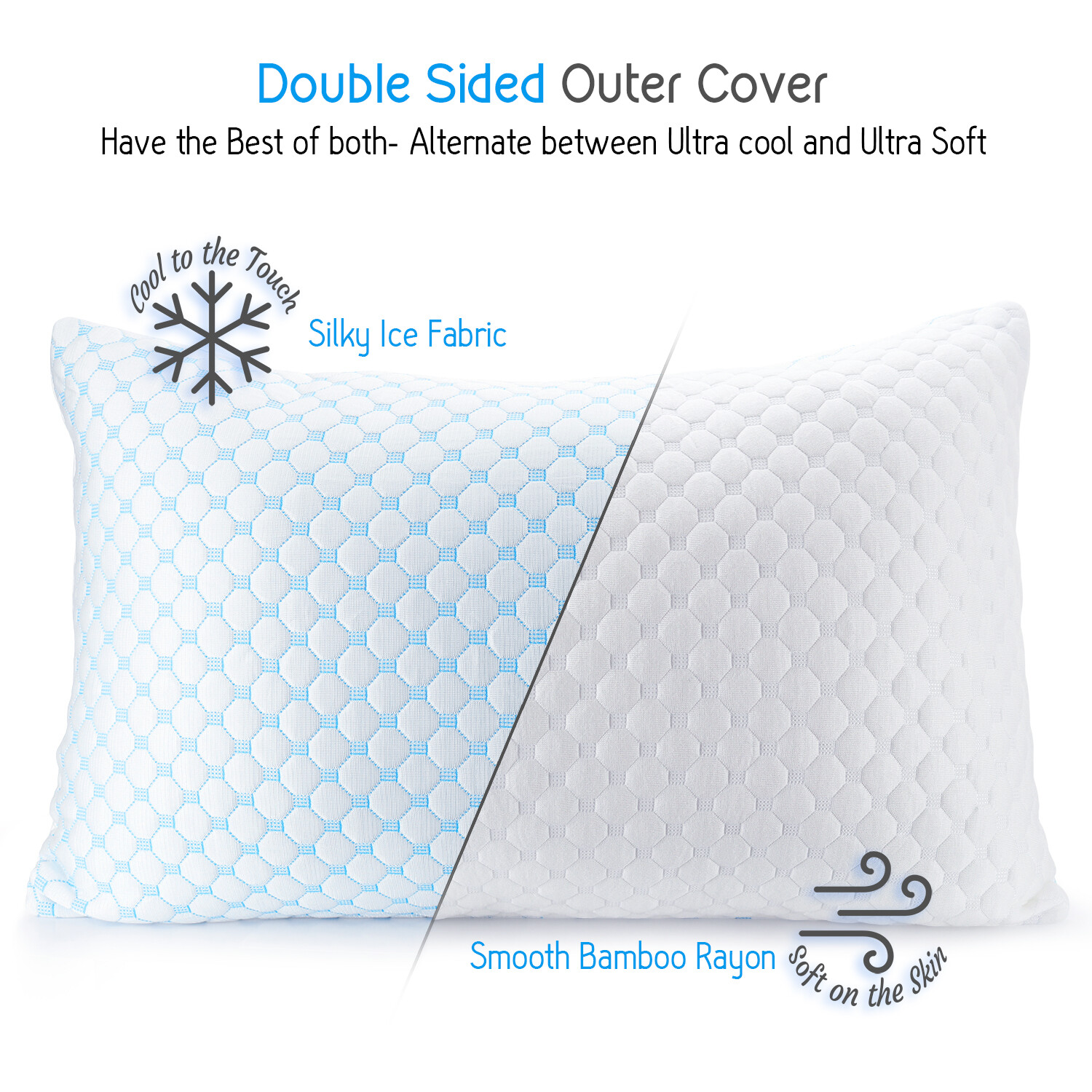 Memory Foam Cooling Pillow Heat and Moisture Reducing Ice Silk and Gel Infused