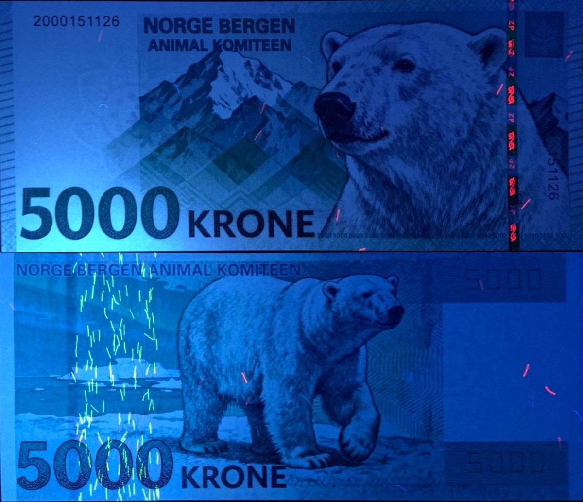 Norway TEST NOTE 5000 Polar Bear Banknote Animal COMM Note World Paper Money UNC