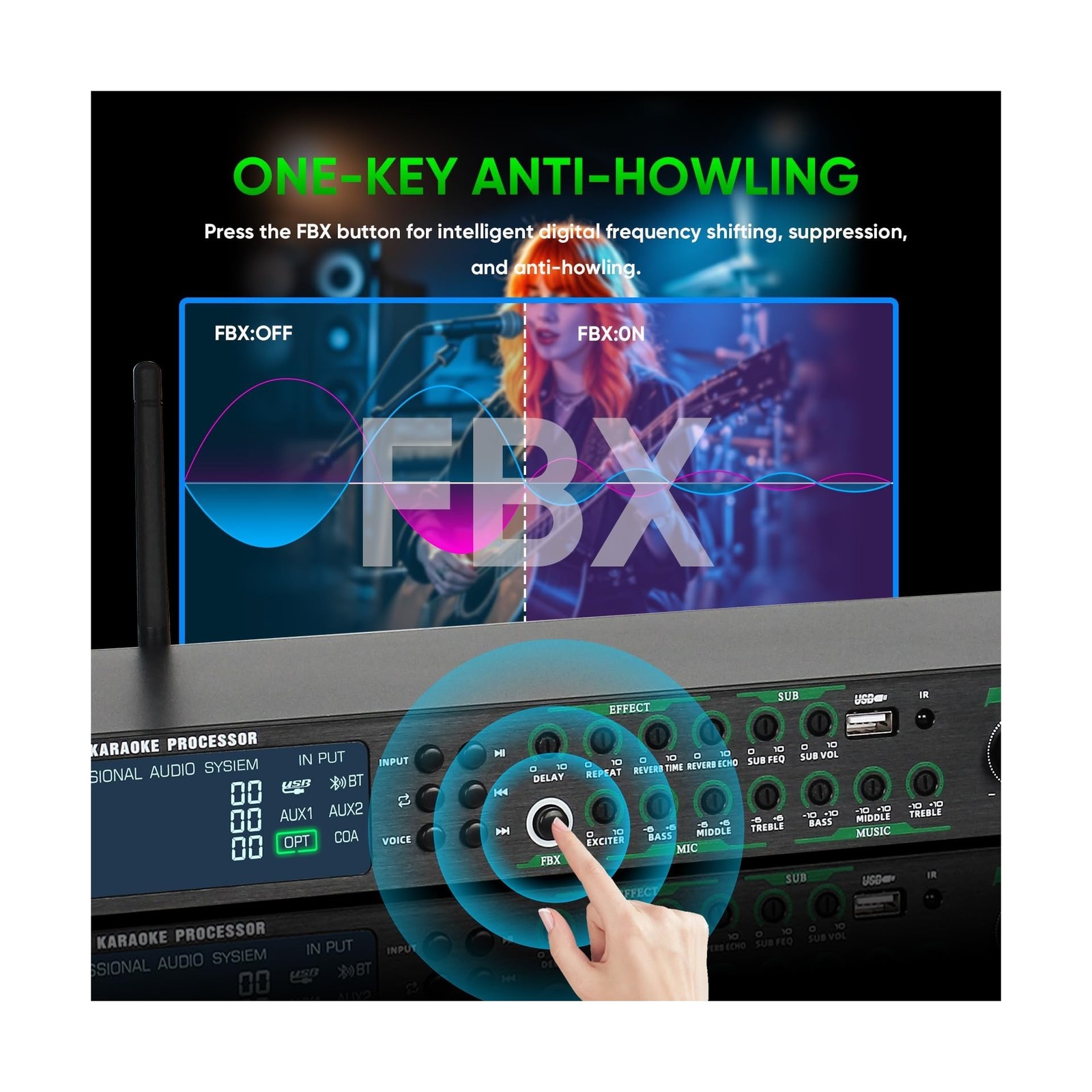 AX-666 Professional Karaoke Processor KTV Mixer with Dual Wireless Microphone...