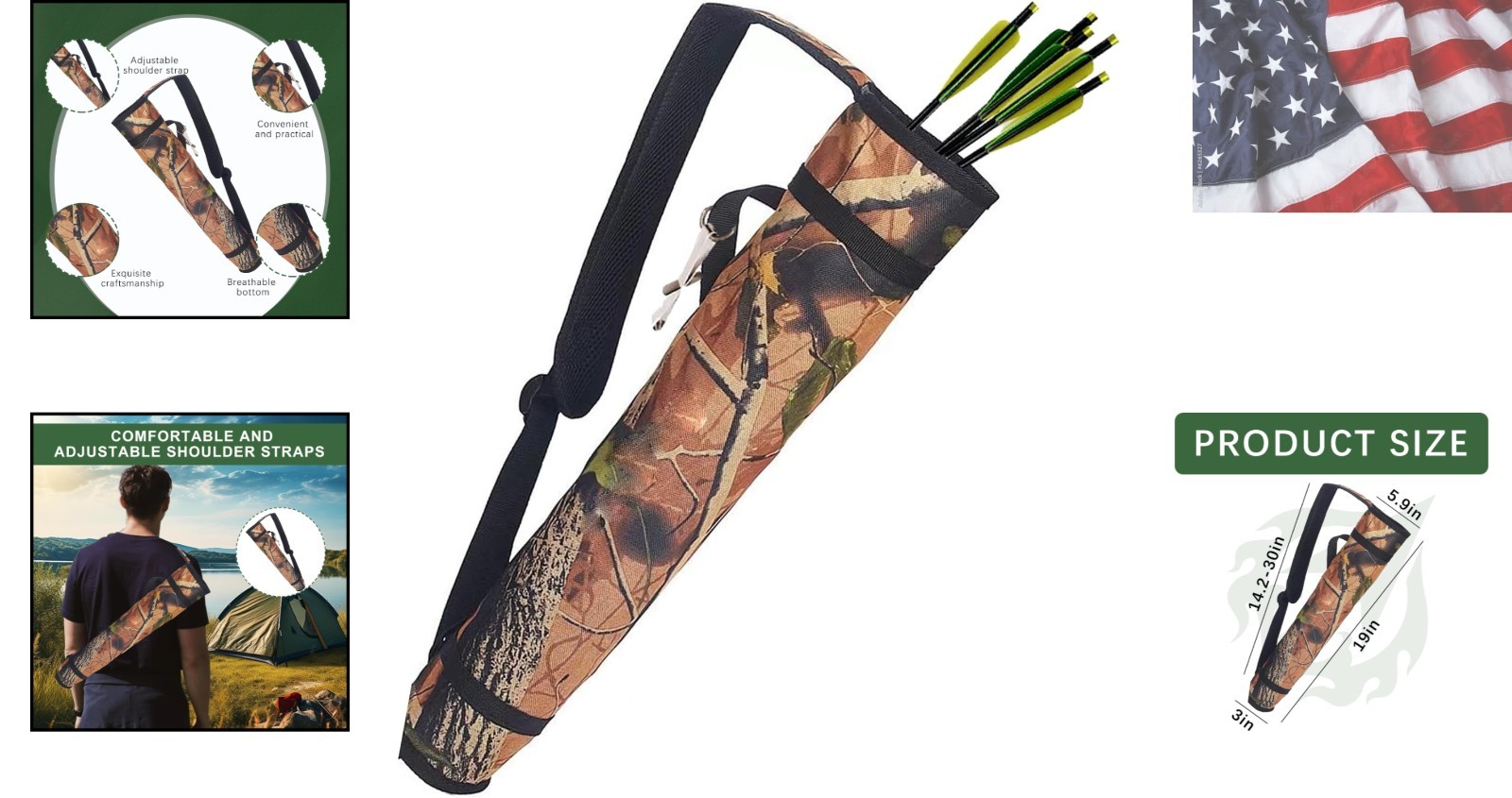 Archery Quiver Back and Hip Quivers Adjustable Arrow Backpack Bag Holder Side...