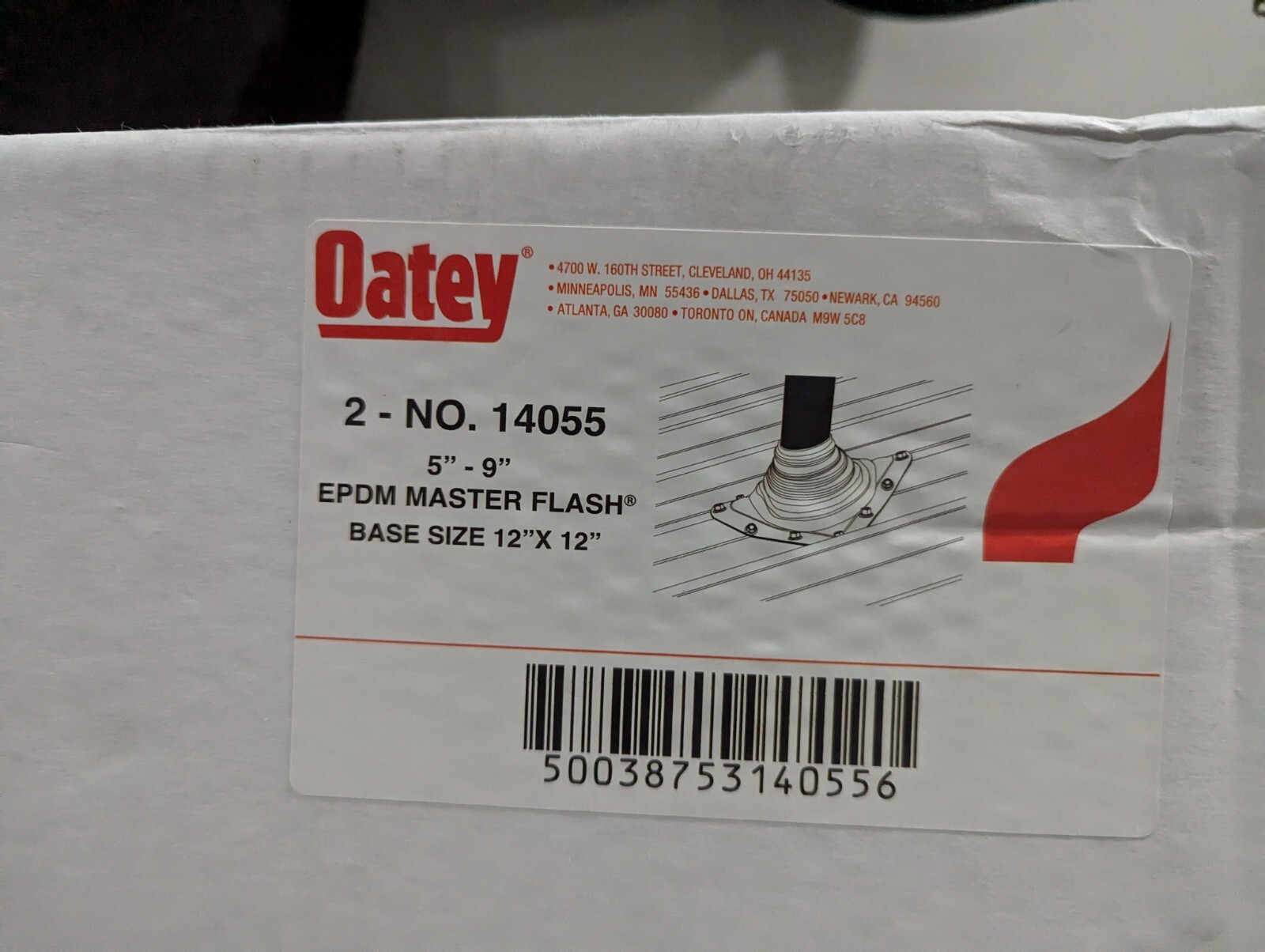 Oatey 14055 Masterflash Flexible Roof Flashing, EPDM, 12 x 12 In. Base, 5 to 9