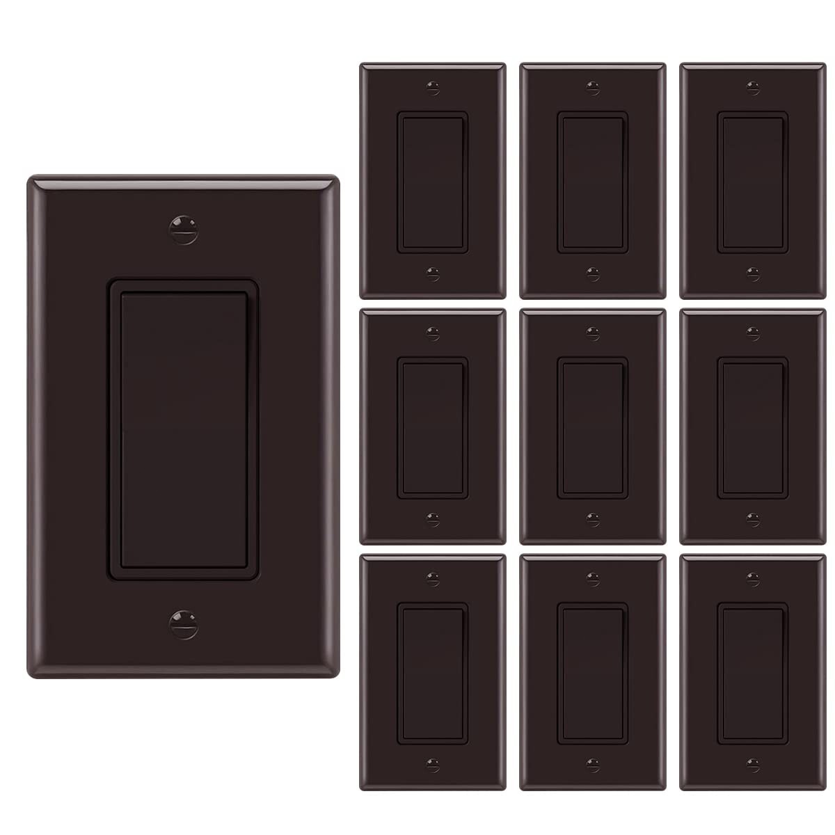 10 Pack Decora Light Switch Brown, Single Pole Paddle Rocker,15A 120V/277V