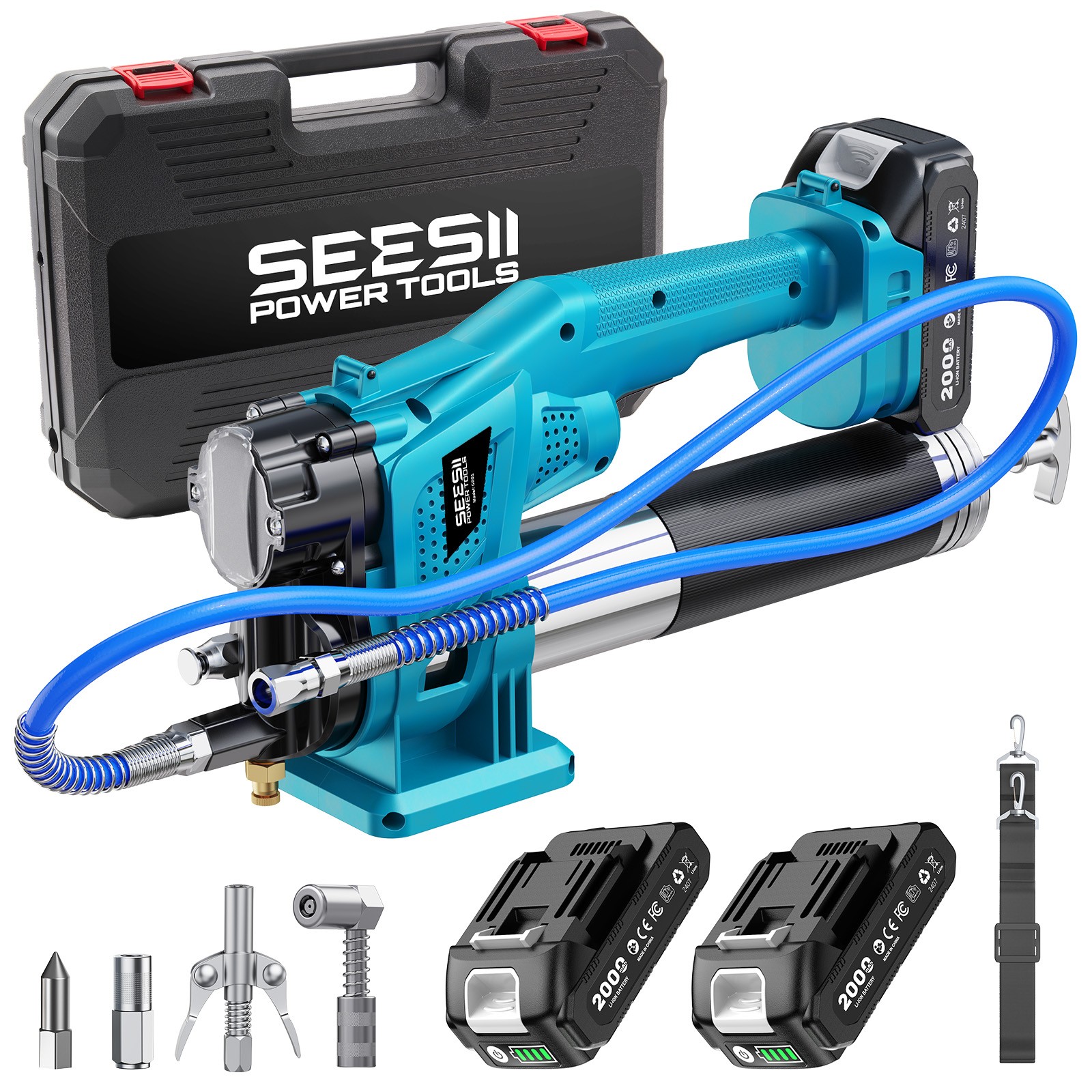 Seesii 10000 PSI Electric Grease Gun 4.6 oz/min 2 Battery 39.4" Hose for Tractor